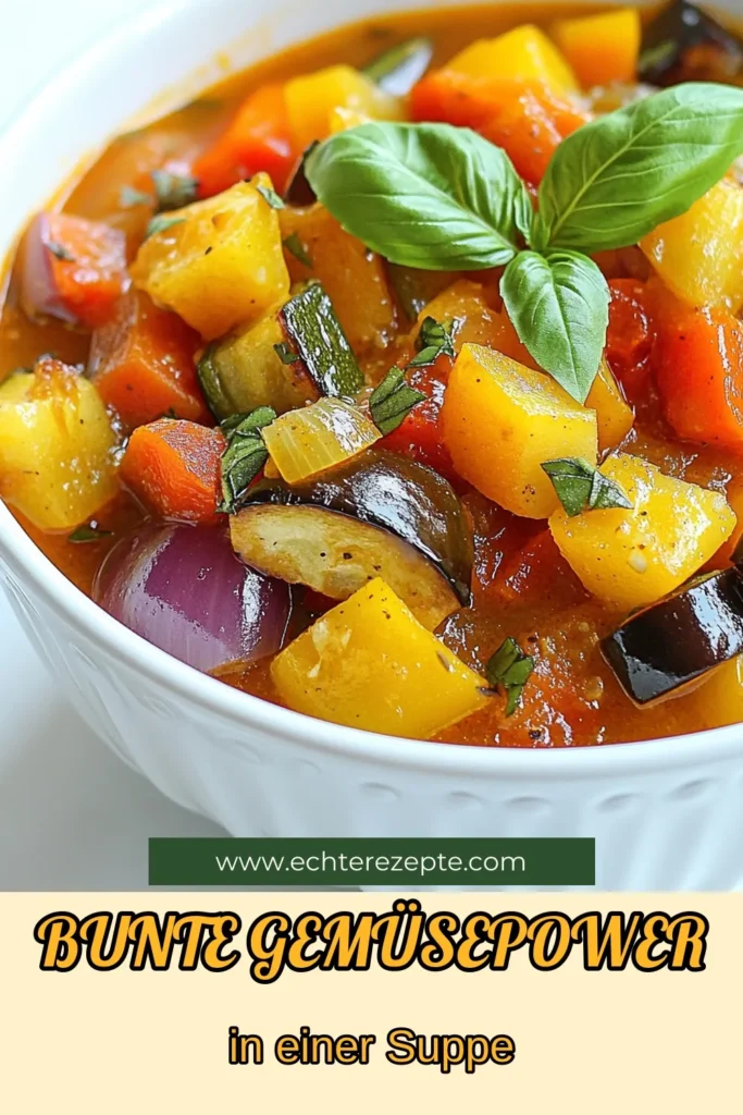 Entdecken Sie die köstliche, gesunde und aromatische Geröstete Gemüsesuppe! Unser Regenbogen-Gemüse Rezept kombiniert bunte Paprika, Zucchini, Aubergine und mehr für eine vegetarische Suppe, die sowohl nährstoffreich als auch lecker ist. Es ist einfach zuzubereiten und perfekt für jede Jahreszeit. Probieren Sie dieses geschmackvolle Rezept und bringen Sie Farbe auf Ihren Teller! Speichern Sie es für später! #Gemüsesuppe #gesundessen #vegetarisch #Rezeptideen