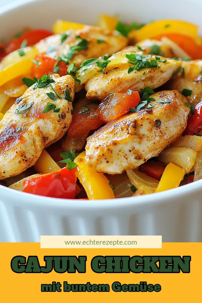 Schau dir dieses köstliche Cajun-Hähnchen Rezept an, das mit bunten Paprika zubereitet wird! Dieses einfache Hähnchenbrust Zubereitung ist perfekt für ein gesundes Cajun Gericht und wird dein neues Lieblingsschnelles Abendessen Rezept. Genieße Aromen, die überzeugen! Probiere es heute aus und überrasche deine Familie mit einem farbenfrohen Gericht. Speichere dieses Rezept für spätere genussvolle Abende! #CajunHähnchen #GesundeRezepte #SchnelleAbendessen #BuntePaprika