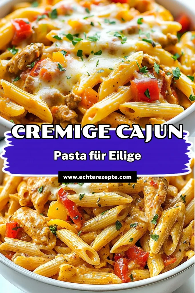 Entdecke dieses köstliche Ein-Topf Pasta Rezept für Cremige Cajun-Pasta! Mit zartem Cajun-Pasta mit Hähnchen und einer sahnigen Sauce ist dies das perfekte schnelle Pasta Gericht für jedes Abendessen. Mit nur wenigen Zutaten und in nur 30 Minuten zubereitet, wird diese einfache Pasta Rezept deine neue Lieblingsmahlzeit. Speichere das Rezept und verwöhne deine Familie! #CajunPasta #PastaRezept #EinTopfGerichte #SchnelleRezepte