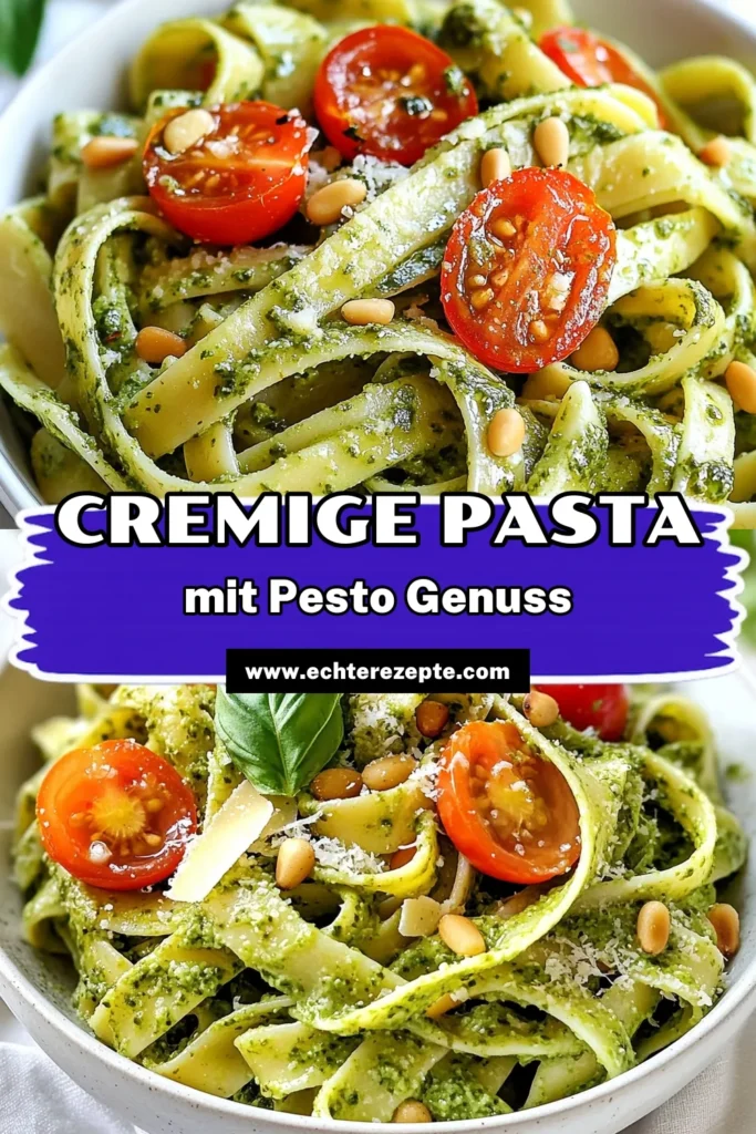 Entdecke unser einfaches Basilikum-Pasta-Rezept mit cremiger Pesto-Sauce! Diese Pasta mit Pesto ist nicht nur schnell zubereitet, sondern verwöhnt deinen Gaumen mit frischen Aromen. Perfekt für ein schnelles Abendessen oder ein elegantes Gericht. Lass dich von dieser leckeren Pasta mit Sahnesauce inspirieren und bringe italienisches Flair auf deinen Tisch. Jetzt ausprobieren und speichern! #cremigePestoSauce #PastaMitPesto #einfachePestoPasta #BasilikumPastaRezept
