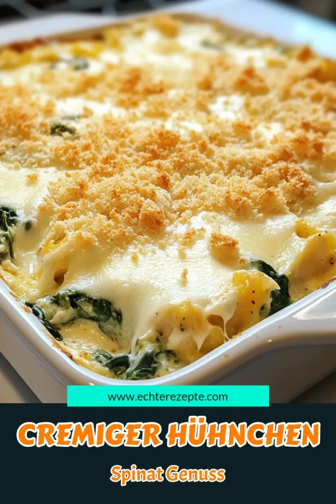 Entdecke unser köstliches Rezept für Hühnchen-Spinat-Auflauf! Dieser cremige Auflauf mit Spinat und Frischkäse ist das perfekte Hühnchen Rezept einfach für ein gesundes Abendessen. Mit zartem Hühnchen und frischem Spinat wird dieser gesunde Auflauf mit Hühnchen schnell zum Lieblingsgericht deiner Familie. Probiere es aus und lass dich begeistern! Speichere dir das Rezept für später! #HühnchenSpinatAuflauf #cremigerAuflaufmitSpinat #AuflaufmitFrischkäse #HühnchenRezeptEinfach