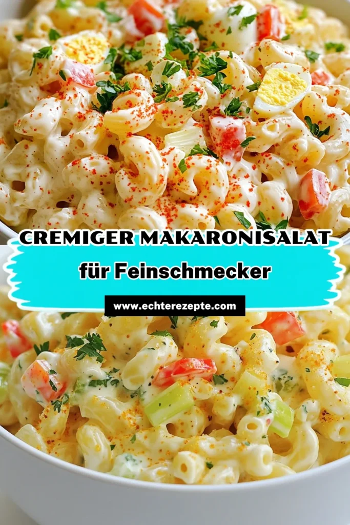 Entdecken Sie unser köstliches Rezept für cremigen Makaronisalat im Restaurant-Stil! Dieser klassische Nudelsalat vereint zarte Ellbogen-Makkaroni mit frischem Gemüse und einem unwiderstehlichen Dressing. Ideal als Beilage oder für Grillpartys! Einfach zubereiten und im Kühlschrank ziehen lassen. Holen Sie sich jetzt das perfekte Makaronisalat Rezept für Ihre nächste Feier. Speichern Sie es und genießen Sie! #Makaronisalat #RestaurantStil #Nudelsalat #KalteMakkaroniSalat