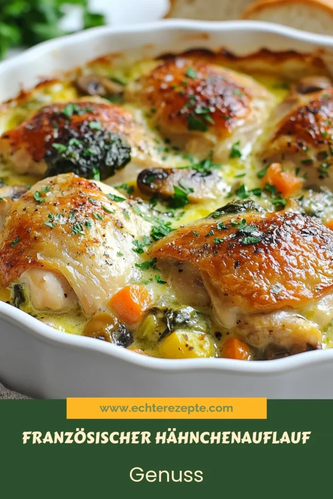 Entdecken Sie dieses köstliche Hähnchenauflauf Rezept, das perfekt für ein gemütliches Abendessen ist. Unser Französischer Auflauf kombiniert zarte Hähnchen mit Gemüse, leckeren Cremini-Pilzen und cremigem Gruyère Käse Auflauf für ein unvergleichliches Geschmackserlebnis. Bereiten Sie diesen herzhaften Genuss für Ihre Familie zu und genießen Sie die Aromen Frankreichs! Jetzt ausprobieren! #Hähnchenauflauf #FranzösischerAuflauf #GemütlichesAbendessen #HähnchenmitGemüse