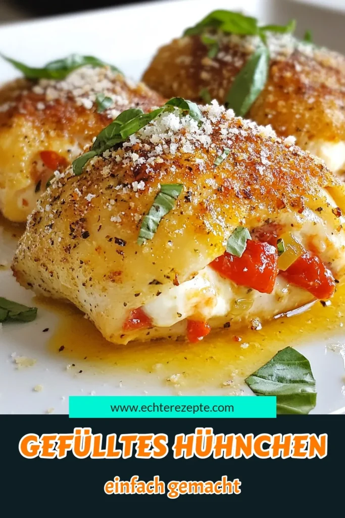 Entdecke dieses köstliche gefüllte Hühnchen Rezept mit roter Paprika und Mozzarella! Perfekt für alle, die italienische Hühnchenrezepte lieben. Diese gefüllte Hähnchenbrust ist einfach zuzubereiten und sorgt für ein Festmahl, das Jung und Alt begeistert. Genieße das zarte Hühnchen mit geschmolzenem Mozzarella und aromatischen Gewürzen. Probiere das Rezept jetzt aus und teile den Genuss! #GefülltesHühnchenRezept #HühnchenMitMozzarella #RotePaprikaRezept #GefüllteHähnchenbrust