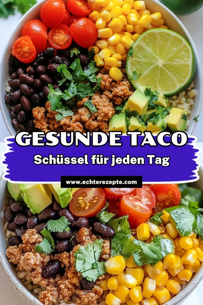 Entdecken Sie das köstliche Rezept für eine gesunde Truthahn Taco Schüssel, die perfekt in Ihre gesunde Ernährung passt. Diese gesunde Truthahn Taco Schüssel vereint zartes Truthahnfleisch, Quinoa und frische Zutaten in einem bunten Taco Bowl Rezept. Ideal für ein schnelles Abendessen! Probieren Sie es aus und genießen Sie gesundes Essen, das auch lecker ist! Speichern Sie dieses Rezept für später! #GesundeErnährung #TruthahnTacoRezept #TacoBowlRezept #QuinoaTacoSchüssel