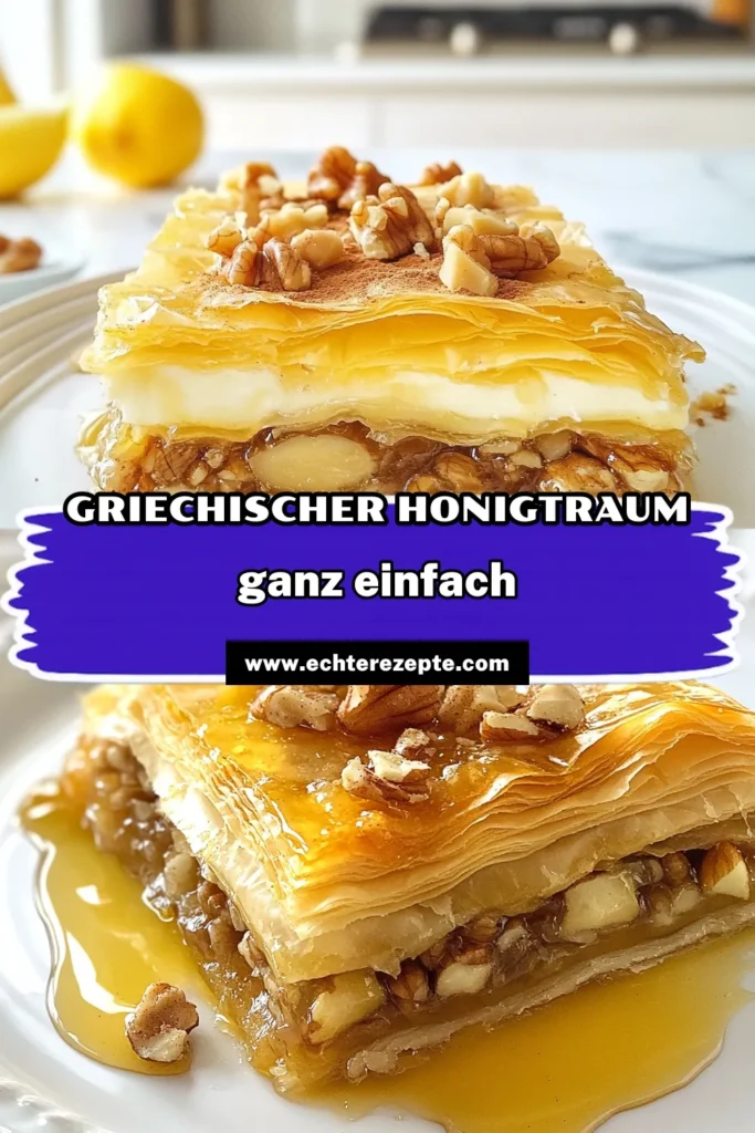 Entdecke das Rezept für Griechische Honigkuchen, ein köstliches griechisches Dessert, das mit Filoteig und einer Mischung aus Nüssen verfeinert ist. Der Zimt Honigkuchen vereint Aromen von Honig, Walnüssen und Mandeln zu einem unwiderstehlichen Genuss. Einfach zuzubereiten und perfekt für besondere Anlässe. Probiere es aus und teile die Freude! #GriechischeHonigkuchen #FiloteigRezept #HonigkuchenMitNüssen #GriechischesDessert