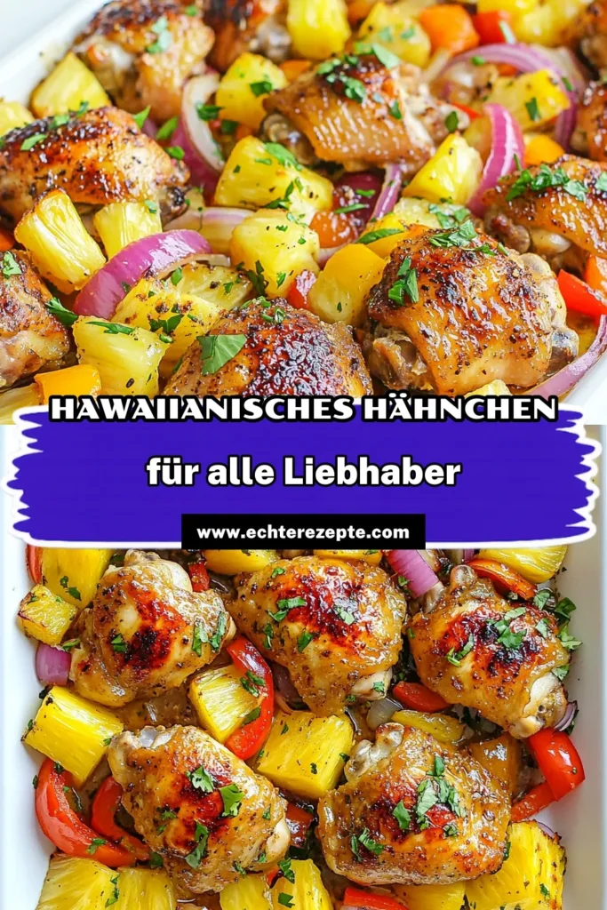 Entdecke dieses köstliche Hawaiianisches Hähnchen Blechgericht, perfekt für deine Whole30 Rezepte. Mit zarten Hähnchenschenkeln, frischen Ananasstücken und buntem Gemüse ist dieses gesunde Hähnchenrezept nicht nur einfach zuzubereiten, sondern auch ein Genuss für die ganze Familie. Probiere jetzt das Ananas Hähnchen Rezept aus und bringe tropische Aromen in deine Küche! Speichere es für später! #Whole30 #HawaiianischesHähnchen #GesundeHähnchenrezepte #BlechgerichtHähnchen