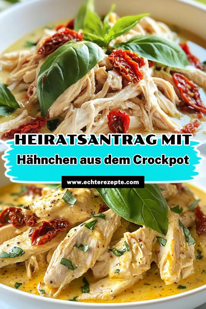 Entdecke das köstliche Crockpot Hähnchen Rezept für Marry Me Chicken, das garantiert begeistert! Dieses einfache Hähnchenbrust im Crockpot ist eine cremige Hähnchenvariation, die mit getrockneten Tomaten und italienischen Gewürzen verfeinert wird. Ideal für ein herzhaftes Abendessen. Bereite es vor und genieße die Aromen! Speichere jetzt dieses italienisches Hähnchenrezept für dein nächstes Kochen! #CrockpotHähnchenRezept #MarryMeChickenRezept #einfacheHähnchenbrustimCrockpot #CremigeHähnchenvariation