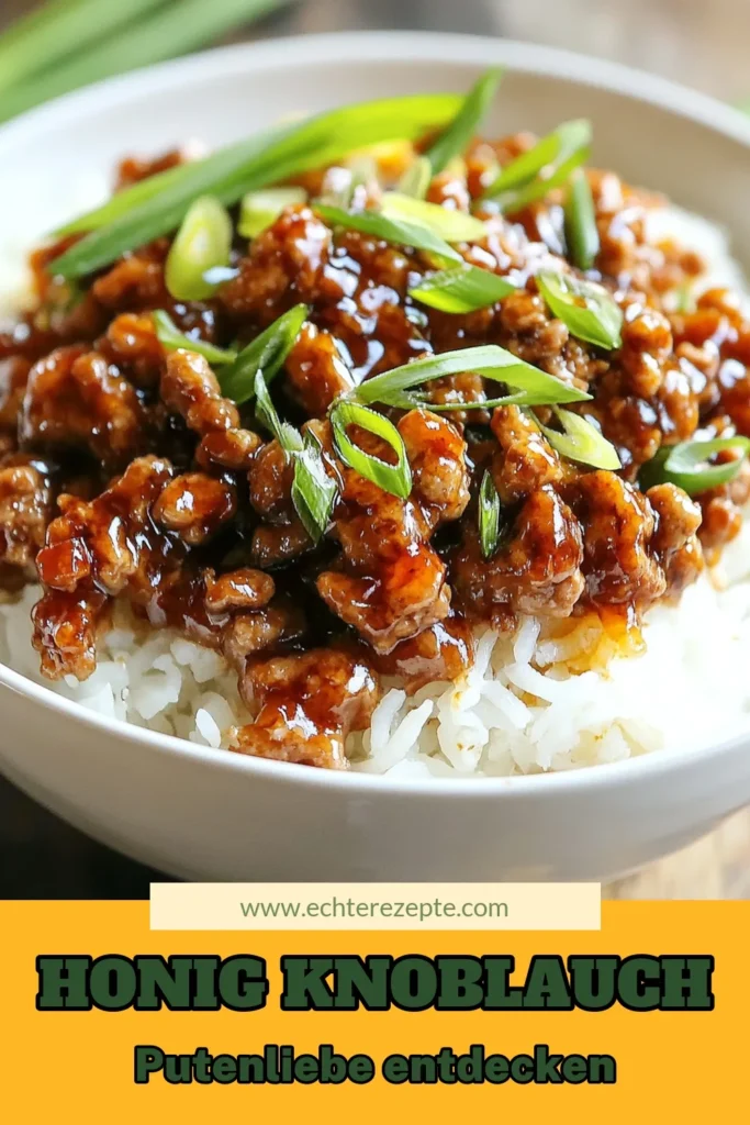 Entdecken Sie unser köstliches süßes Putenhackfleisch Rezept mit Honig Knoblauch Putenhackfleisch! Diese asiatischen Putenrezepte sind perfekt für ein schnelles Abendessen mit Pute, das die ganze Familie lieben wird. In nur 20 Minuten zubereitet, vereint dieses Rezept zarte Aromen und eine leckere Karamellisierung. Probieren Sie es aus und lassen Sie sich begeistern! Speichern Sie es für später! #AsiatischeKüche #SchnellesAbendessen #EinfacheRezepte #Putenkraft