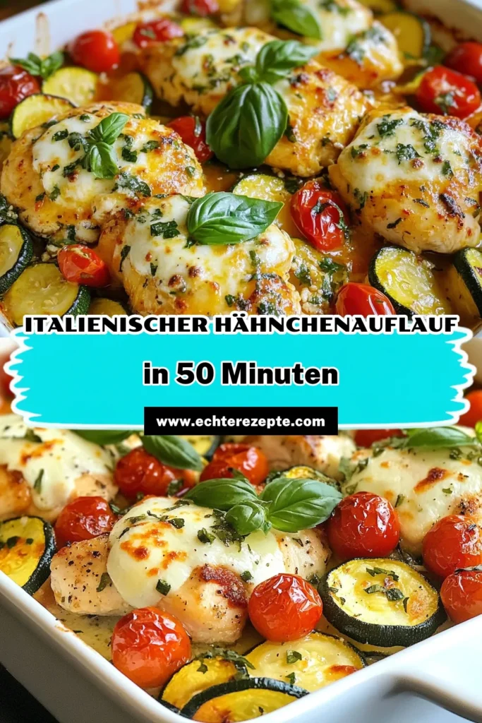 Entdecken Sie das Rezept für einen köstlichen italienischen Hähnchen-Zucchini-Auflauf. Dieses Hähnchenbrust Rezept kombiniert zarte Hähnchenbrüste mit frischen Zucchini und cremigem Käse für ein gesundes Auflaufrezept, das perfekt in die italienische Küche passt. Ideal für ein schnelles Mittagessen oder Abendessen. Bereiten Sie diesen gesunden Auflauf jetzt zu und genießen Sie den Geschmack Italiens! Speichern Sie das Rezept für später! #HähnchenZucchiniAuflauf #GesundeRezepte #ItalienischeKüche #ZucchiniAuflaufMitKäse