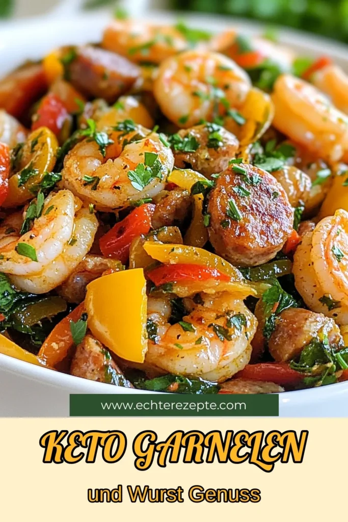Entdecken Sie unser einfaches Keto Garnelen Rezept: die köstliche Garnelen-Wurst-Pfanne! Dieses gesunde Pfannengericht ist perfekt für eiweißreiche Gerichte und bietet in nur 25 Minuten ein schnelles Keto Erlebnis. Mit frischem Spinat und buntem Gemüse ist es ein Genuss für die ganze Familie. Probieren Sie es aus und genießen Sie ein nährstoffreiches Abendessen! Speichern Sie das Rezept für zukünftige Inspiration! #KetoGarnelen #GesundePfannengerichte #EiwissreicheGerichte #SchnelleKetoRezepte