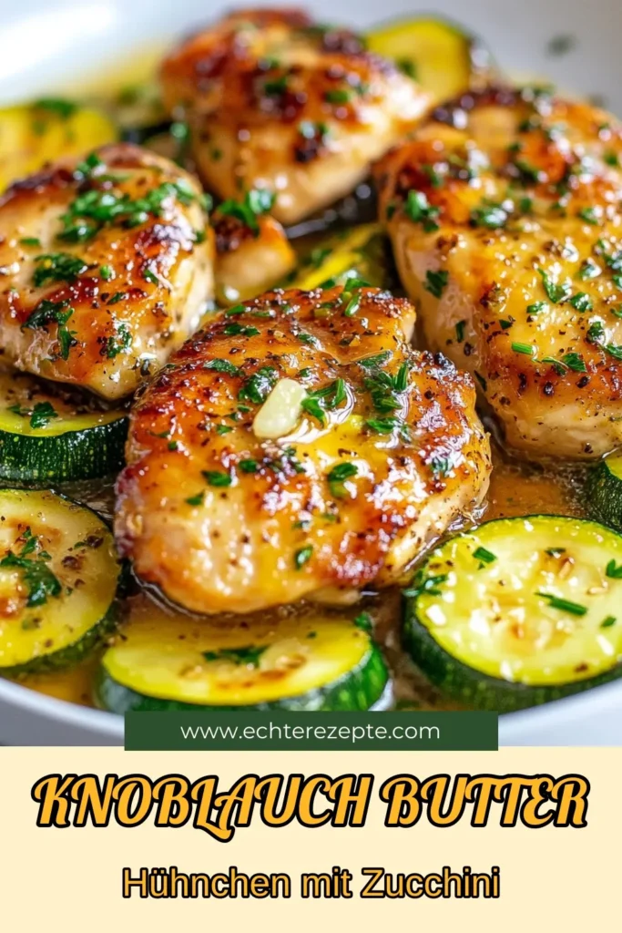 Entdecken Sie dieses köstliche Rezept für Knoblauch Butter Hühnchen mit Zucchini, das einfach und schnell zubereitet ist! Ideal für gesunde Hühnchen Gerichte und perfekte für die ganze Familie. Diese Zucchini Hühnchen Pfanne vereint zartes Hühnchen und aromatischen Knoblauch in nur einer Pfanne. Probieren Sie dieses einfache Hühnchenrezepte aus und genießen Sie eine leckere Mahlzeit! Speichern Sie das Rezept und teilen Sie es! #Hühnchenrezepte #EinfachKochen #GesundeRezepte #Familiengerichte