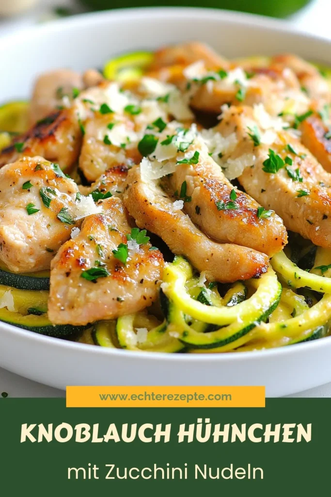 Entdecke dieses köstliche Knoblauch-Hühnchen Rezept mit Zucchini-Nudeln, perfekt für schnelle Abendessen Ideen! Dieses gesunde Hähnchenrezept vereint das Beste der italienischen Küche in nur 20 Minuten. Juicy Hühnchen, aromatischer Knoblauch und frische Zucchini sorgen für ein geschmackvolles Gericht. Probiere es jetzt aus und verwandle dein Abendessen! #KnoblauchHühnchen #ZucchiniNudeln #GesundeRezepte #ItalienischeKüche