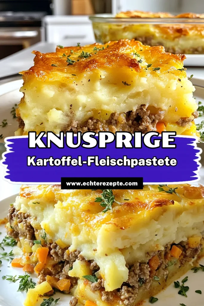 Entdecken Sie das köstliche Rezept für Knusprige Kartoffel-Fleischpastete, das nicht nur einfach zuzubereiten ist, sondern auch Ihre Familie begeistern wird. Mit einem herzhaften Hackfleischauflauf, bedeckt von cremigem Kartoffel-Deckel, ist dieses Kartoffel-Deckel Rezept ein wahres Comfort Food. Perfekt für jedes Abendessen! Probieren Sie es jetzt aus und speichern Sie das Rezept für Ihre nächste Kochsession! #Fleischpastete #Kartoffelpastete #Wurstgerichte #Auflauf