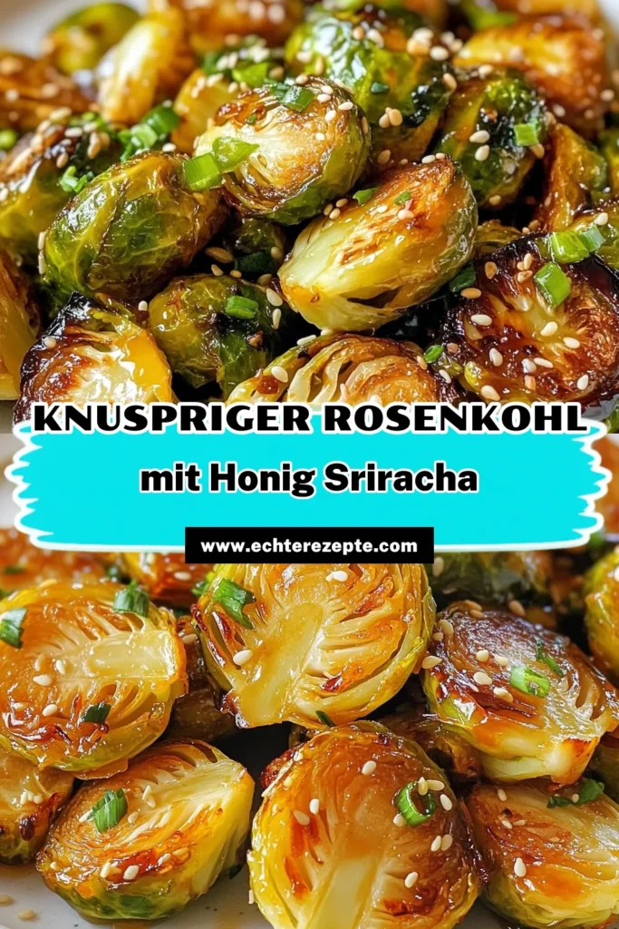 Entdecken Sie unser köstliches Honig-Sriracha Rosenkohl Rezept! Diese gerösteten Rosenkohlhälften sind perfekt als scharfer Rosenkohl-Snack oder einfache Beilagenrezepte für jedes Abendessen. Veganes Rosenkohl-Rezept, das in nur 35 Minuten zubereitet wird. Schmecken Sie die perfekte Balance zwischen süß und scharf! Probieren Sie es aus, und teilen Sie es mit Freunden! #Rosenkohl #veganeRezepte #HonigSriracha #snackideen
