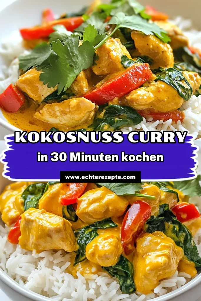 Entdecke dieses köstliche Kokosnuss-Hühnchen-Curry, das mit roter Currypaste zubereitet wird! In nur 30 Minuten kreierst du ein asiatisches Hühnchen Curry, das süße Kokosmilch und frisches Gemüse kombiniert. Perfekt für schnelle Abendessen! Probiere jetzt dieses schnelle Curry Rezept und verwandle dein Abendessen in ein Geschmackserlebnis. Lass es dir schmecken! #KokosnussHühnchenCurry #RotesCurrypasteRezept #SchnellesCurryRezept #AsiatischesHühnchenCurry