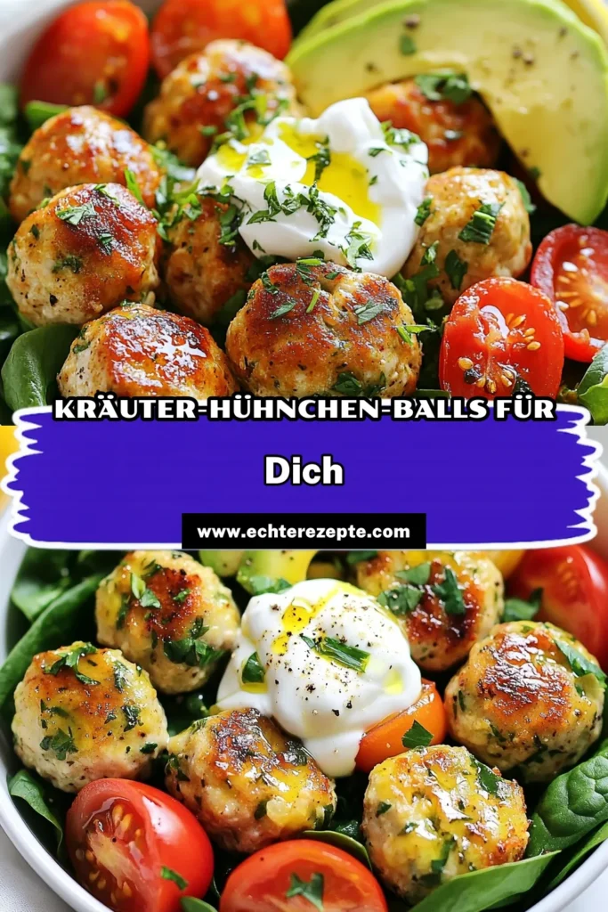 Entdecke die köstlichen Kräuter Hühnchen Fleischbällchen in gesunden Hühnchen Bowls! Dieses einfache Fleischbällchen Rezept kombiniert zartes Hühnchen mit frischem Spinat Avocado Salat für eine perfekte mediterrane Bowls Rezept. Ideal für eine schnelle, gesunde Mahlzeit. Probiere es aus und erlebe den Geschmack der Mittelmeerküche! Teile und speichere das Rezept für deinen nächsten Kochabend! #HühnchenRezept #Fleischbällchen #GesundeErnährung #MediterraneKüche