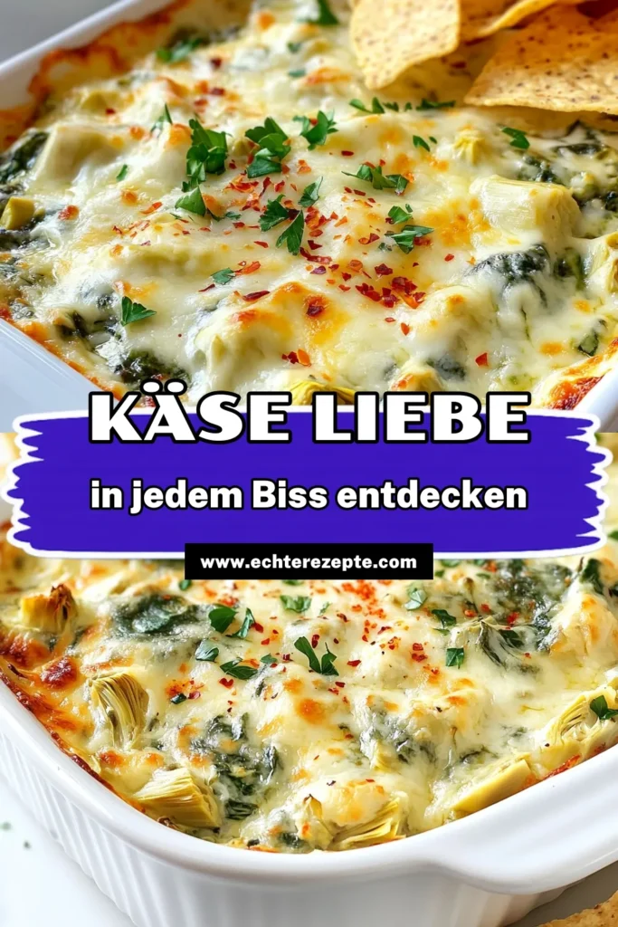 Entdecken Sie dieses köstliche Käse-Spinat-Dip Rezept! Unser Artischocken-Dip Rezept ist der perfekte cremige Dip für Partys und begeistert Ihre Gäste. Mit frischem Spinat, Artischocken und viel Käse ist dieses einfaches Spinat-Dip Rezept schnell zubereitet und wird warm serviert. Ideal zu Tortilla-Chips oder Baguette. Probieren Sie es aus und speichern Sie das Rezept für Ihre nächste Feier! #KäseSpinatDip #ArtischockenDip #DipRezept #PartySnack