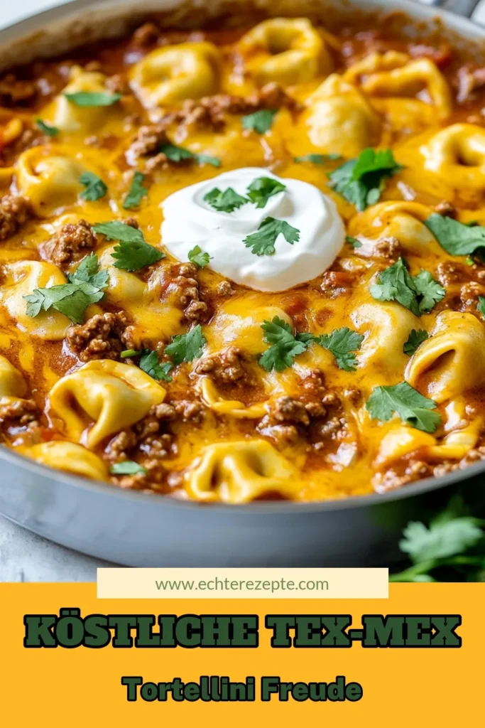 Entdecken Sie dieses köstliche Rezept für Tex-Mex Tortellini mit Rinderhackfleisch! Diese schnelle Tex-Mex Küche kombiniert würzige Enchiladasoße mit Käse Tortellini für ein unvergessliches Käse Tortellini Gericht. In nur 30 Minuten zaubern Sie ein tolles Enchilada Rezept, das die ganze Familie begeistern wird. Probieren Sie es aus und sichern Sie sich jetzt das Rezept für Ihre nächste Mahlzeit! #TexMex #Tortellini #Enchilada #SchnelleKüche