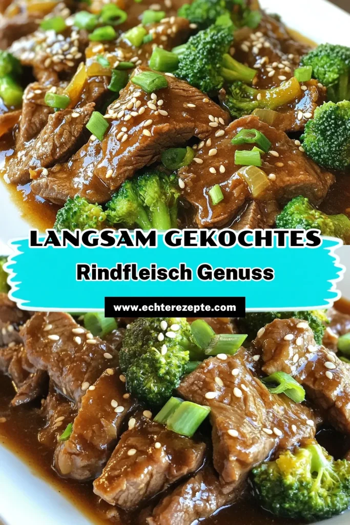 Entdecke das köstliche Rezept für langsam gekochtes Rindfleisch mit Brokkoli! Dieses einfache und glutenfreie Rindfleischgericht ist perfekt für deinen Slow Cooker und wird mit einer aromatischen asiatischen Rindfleischsauce zubereitet. Genieße zartes Rindfleisch und knackigen Brokkoli in nur 4 Stunden. Teile dieses leckere Gericht mit Freunden und speichere das Rezept für deine nächste Mahlzeit! #RindfleischmitBrokkoliRezept #SlowCookerRindfleisch #asiatischeKüche #glutenfreiesEssen