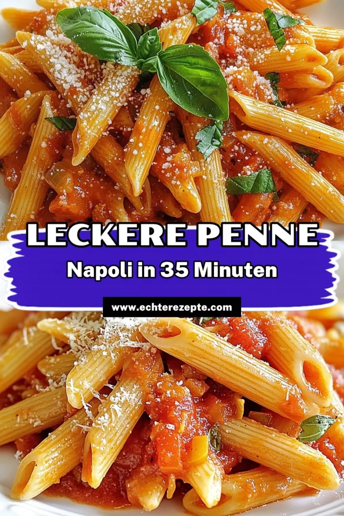 Entdecke unser köstliches Penne Napoli Rezept und genieße einfache Pasta mit roter Soße! Diese leckere Tomatensauce für Pasta ist perfekt für ein schnelles Abendessen und eignet sich auch als vegane Pasta Rezept. Folge unserer Schritt-für-Schritt-Anleitung und bereite italienische Pasta Gerichte in nur 35 Minuten zu. Probiere es aus und teile dein Ergebnis! #PenneNapoli #VeganePasta #ItalienischeKüche #PastaRezept