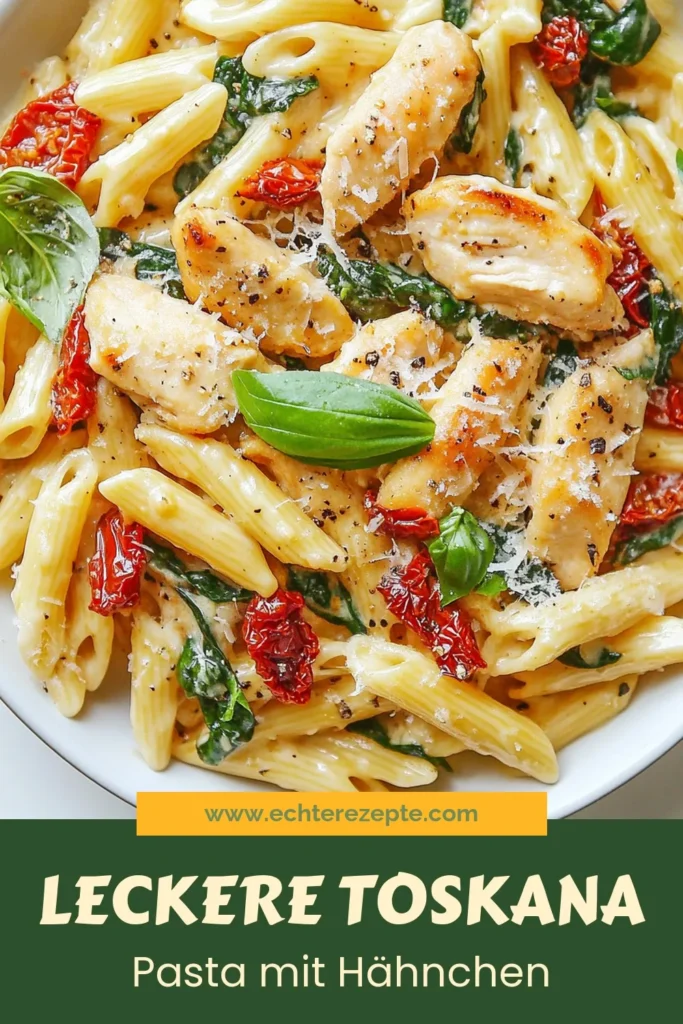 Entdecke dieses köstliche Toskana Hühnchen Pasta Rezept! Mit zarten Hähnchen mit Spinat, cremiger Soße und perfekt gegarten Penne Nudeln wird dies zu einem der besten italienischen Pasta Gerichte. Ideal für schnelle Abendessen! Probiere dieses einfache Pasta Rezept aus und genieße den Geschmack der Toskana. Jetzt ausprobieren und speichern für später! #ToskanaHühnchenPasta #PenneNudelnRezept #einfachPasta #HähnchenmitSpinat