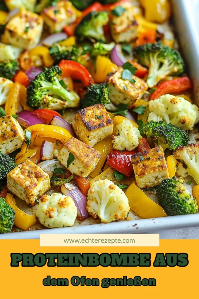 Entdecken Sie unseren köstlichen hohen Protein-Blechgemüse-Auflauf, perfekt für eine proteinreiche pflanzliche Ernährung. Dieses gesunde vegane Rezept kombiniert Kichererbsen, Tofu und frisches Gemüse für eine leckere Mahlzeit. Ideale Wahl unter den Kichererbsen Rezepten! Mit einfachen Zutaten und nur 45 Minuten Gesamtzeit bereiten Sie diesen Tofu Gemüseauflauf im Handumdrehen zu. Probieren Sie es aus und lassen Sie sich inspirieren! #GesundeRezepte #VeganeKüche #Proteinreich #Gemüseauflauf