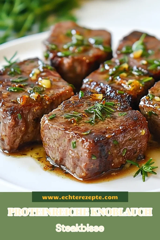Entdecken Sie dieses köstliche und schnelle Steak Bites Rezept mit High-Protein Knoblauch-Butter Steak! Diese gesunde Steakgerichte sind perfekt für ein schnelles Abendessen und bieten nicht nur Geschmack, sondern auch wertvolle Proteine. Verwöhnen Sie sich mit saftigen Steakbissen in einer aromatischen Knoblauch-Butter-Sauce, die jeder lieben wird. Ideal für Fleischliebhaber und einfach zuzubereiten! Speichern Sie das Rezept und probieren Sie es aus! #steak #proteinreich #schnellezubereitung #rezepte