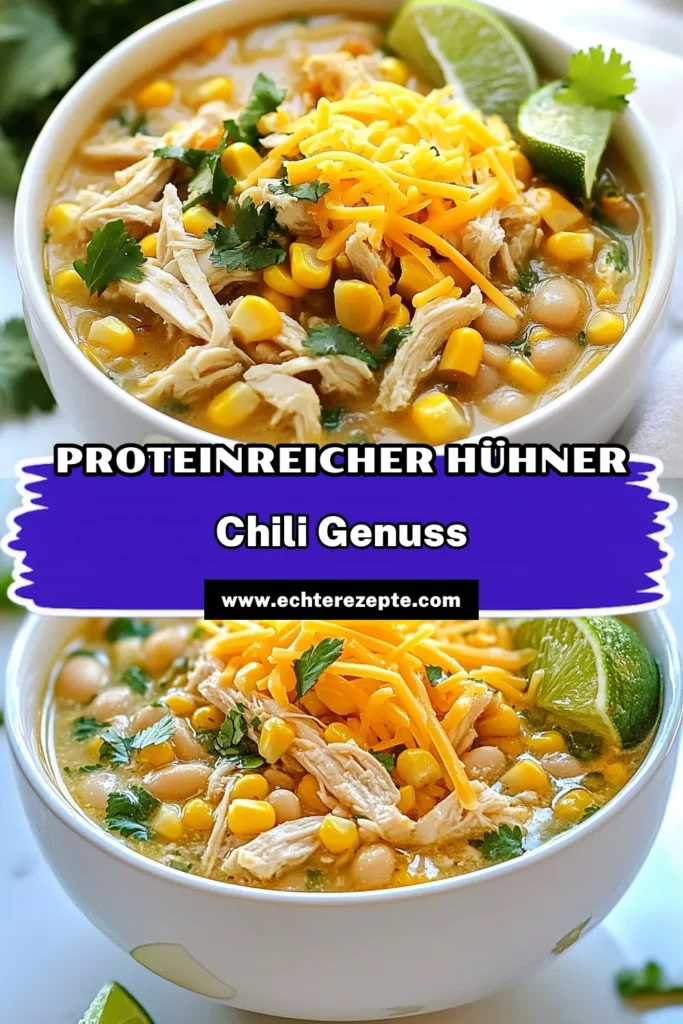 Entdecke unser proteinreiches Hühner-Chili, das gesunde weiße Bohnen Chili Rezept für köstliche Abende! Mit saftigen Hähnchenbruststücken, cremigem Chili mit Joghurt und aromatischen Gewürzen wird dieses Chili zum Favoriten. Perfekt für eine nahrhafte Mahlzeit, die sättigt und begeistert. Lass dich inspirieren und koche heute! Hol dir das Rezept und speichere es dir für später. #HühnerChili #GesundesChili #HähnchenbrustRezept #ChiliRezept