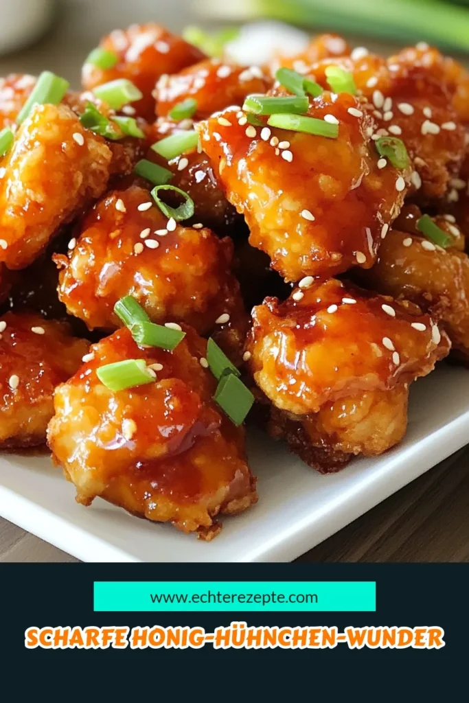Entdecken Sie dieses köstliche Honig-Sriracha-Hühnchen Rezept für ein einfaches und schnelles Abendessen! Diese scharfen Hühnchenstücke sind perfekt für alle Liebhaber der asiatischen Küche. Mit einer knusprigen Panade und einer süß-scharfen Sauce erleben Sie puren Genuss. Ideal für ein Familienessen oder als Appetizer! Probieren Sie es aus und bringen Sie Schwung in Ihre Küche! #HühnchenRezept #ScharfesHühnchen #EinfacheAbendessenIdeen #AsiatischeKüche