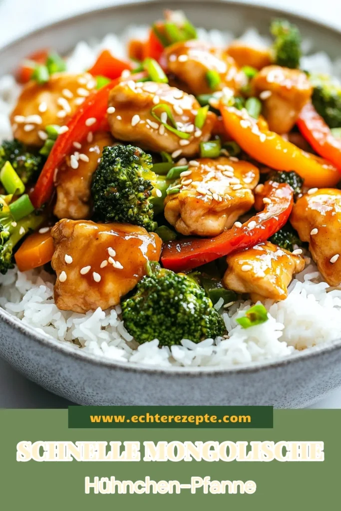 Entdecken Sie das köstliche Rezept für mongolisches Hühnchen! Dieses schnelle Hühnchen-Pfannengericht kombiniert zartes Hähnchen, frisches Gemüse und aromatische Saucen zu einem gesunden Abendessen. Perfekt für jede Woche und ganz einfach nachzukochen! Erleben Sie asiatische Rezepte auf eine neue Art. Probieren Sie es noch heute aus und speichern Sie es für Ihre nächste Kochsession! #mongolischesHühnchen #HühnchenPfannengericht #asiatischeRezepte #schnellesAbendessen
