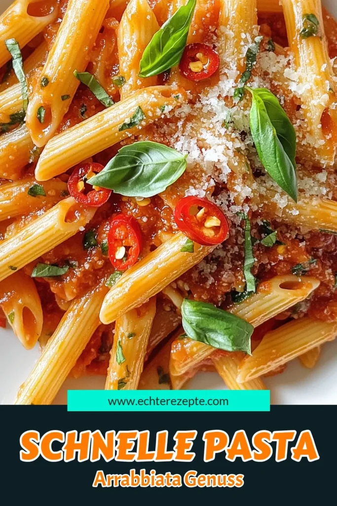 Entdecke unser köstliches Pasta Arrabbiata Rezept für pikante Nudeln, das in nur 30 Minuten zubereitet ist! Diese schnelle Pasta Mahlzeit vereint die Aromen der italienischen Küche mit feurigen Penne mit Chili und frischen Zutaten. Perfekt für ein schnelles Abendessen oder einen gemütlichen Abend mit Freunden. Jetzt ausprobieren und lieben! #PastaArrabbiata #PikanteNudeln #ItalienischeKüche #SchnellePastaMahlzeit
