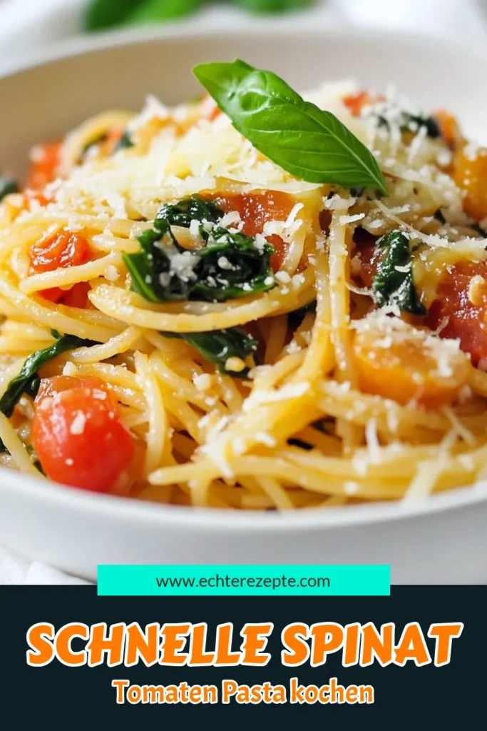 Entdecke unser köstliches Spinat-Tomaten-Pasta Rezept! Diese gesunde Pasta mit frischem Spinat und Vollkornspaghetti ist perfekt für ein schnelles und einfaches Nudelgericht. Mit aromatischem Knoblauch und gewürfelten Tomaten ist es ein Genuss für die ganze Familie. Probiere dieses einfache Vollkornspaghetti Rezept und bring Farbe auf deinen Teller. Speichere das Rezept und koche es noch heute! #SpinatTomatenPasta #GesundePasta #VollkornspaghettiRezept #EinfacheNudelgerichte