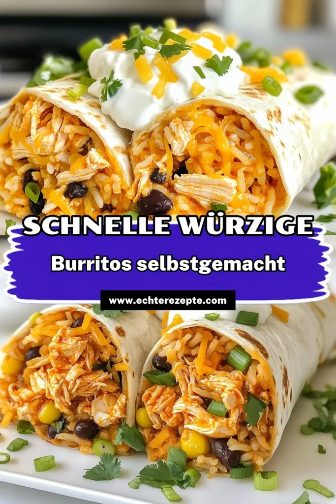 Entdecken Sie die köstlichen Buffalo-Hühnchen-Burritos! Dieses einfache Burrito-Rezept kombiniert würziges Hühnchen mit Buffalo-Sauce, cremigem Sauerrahm und herzhaften schwarzen Bohnen. Perfekt für ein schnelles Abendessen oder als Party-Snack. Probieren Sie diese einfache Burrito-Zubereitung und genießen Sie den scharfen Geschmack! Teilen Sie diese leckeren Burritos mit Freunden und speichern Sie dieses Rezept! #BuffaloHühnchenBurritos #WürzigeBurritoRezepte #EinfacheBurritoZubereitung #BurritosMitSchwarzenBohnen