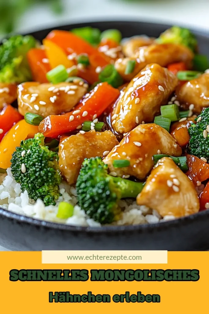 Entdecke das köstliche Rezept für mongolisches Hähnchen, ein gesundes Wok-Gericht aus der asiatischen Küche, das perfekt für ein schnelles Abendessen ist. Dieses Hähnchen-Pfannengericht Rezept verbindet zartes Hähnchen mit frischem Gemüse und aromatischen Gewürzen. Ideal für unter der Woche oder für Gäste. Hol dir jetzt die Zutaten und zaubere dieses leckere Gericht! #asiatischeKüche #gesundesWokGericht #schnellesAbendessen #HähnchenPfannengericht