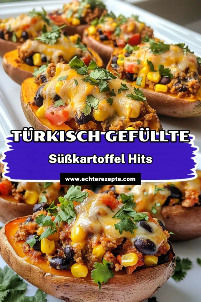 Entdecken Sie dieses köstliche Rezept für gefüllte Süßkartoffeln mit Putenfleisch, das gesunde und leckere Aromen vereint! Diese türkischen Süßkartoffeln Rezept mit mexikanischen Einflüssen wird Ihnen garantiert gefallen. Verfeinern Sie Ihre Mahlzeiten mit diesen gesunden Süßkartoffeln, die einfach zuzubereiten sind. Perfekt für jede Gelegenheit! Speichern Sie das Rezept und teilen Sie die Freude! #Süßkartoffeln #PutenfleischRezepte #GesundeEssen #MexikanischeEinflüsse