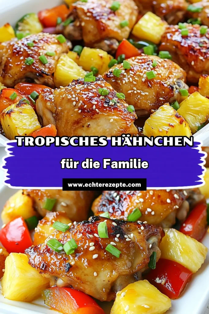 Entdecken Sie dieses köstliche Hawaiianische Hähnchen Rezept, das als tropisches Blechgericht leicht zuzubereiten ist. Marinieren Sie saftiges Hähnchen mit Ananas in einer asiatisch inspirierten Marinade und backen Sie es mit buntem Gemüse im Ofen. Perfekt für ein einfaches Ofengericht, das Ihre Familie begeistern wird! Probieren Sie es aus und bringen Sie Urlaub auf den Teller! #HawaiianischesHähnchen #Blechgericht #Ofengericht #Ananasgericht