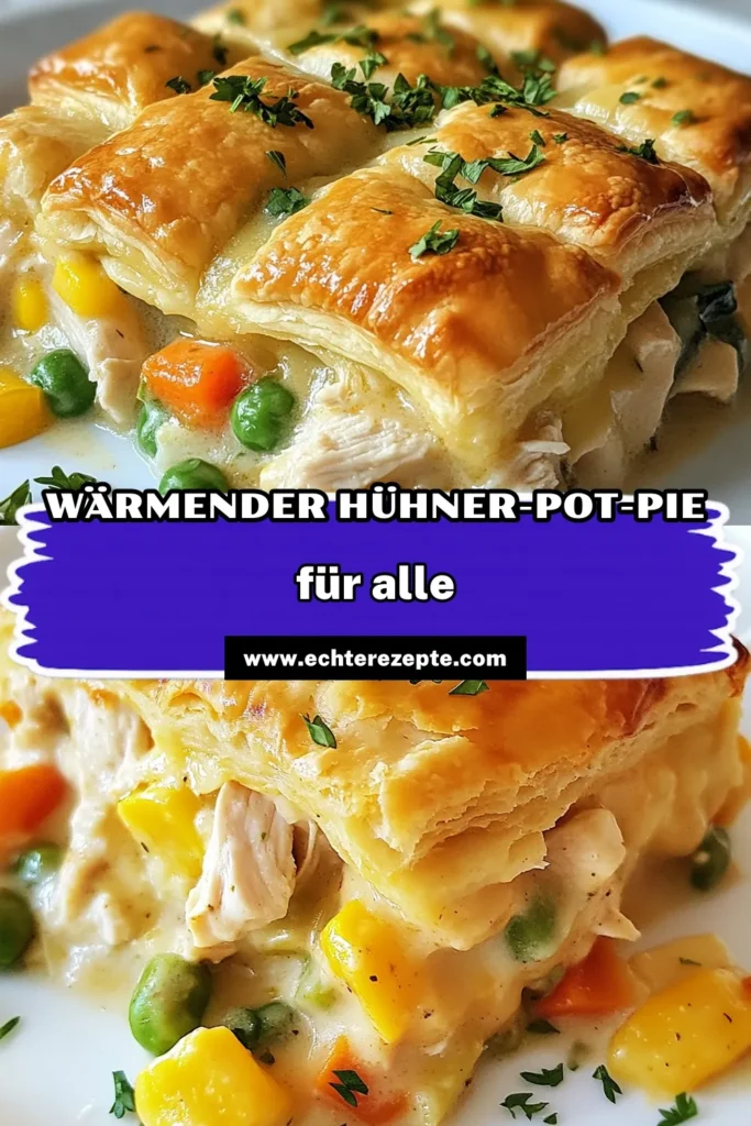 Entdecken Sie dieses köstliche Hühner-Pot-Pie Rezept für einen einfachen Hühnerauflauf! Dieser wärmende Auflauf mit Hähnchen, gefüllt mit gefrorenem Gemüse, ist perfekt für kalte Tage. Mit knusprigem Croissant-Teig wird jedes Stück zum Genuss! Ideal für die ganze Familie – einfach und schnell zubereitet. Probieren Sie es aus und speichern Sie das Rezept! #HühnerPotPie #einfacherHühnerauflauf #CroissantTeigAuflauf #gefrorenesGemüseRezept