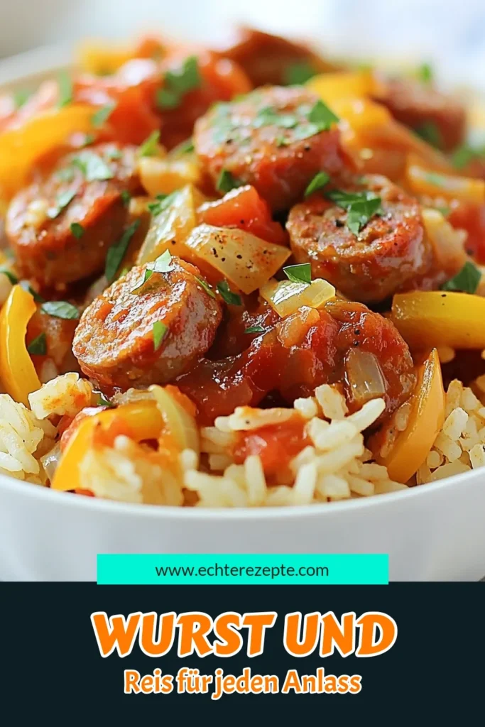 Entdecken Sie unser Sizzling Wurst und Reis Rezept, das Ihre Geschmacksknospen begeistert! Diese würzige Wurstpfanne kombiniert italienische Wurst mit fluffigem Reis und frischem Gemüse. Ideal für einfache Reisgerichte und perfekte Fiesta Essen Ideen mit Freunden und Familie. Kochen Sie noch heute dieses köstliche, ein-Pot-Wunder und genießen Sie eine leckere Mahlzeit in nur 40 Minuten. Lassen Sie sich inspirieren und speichern Sie dieses Rezept! #WurstundReis #ItalienischeGerichte #EinfachesKochen #Reisgerichte