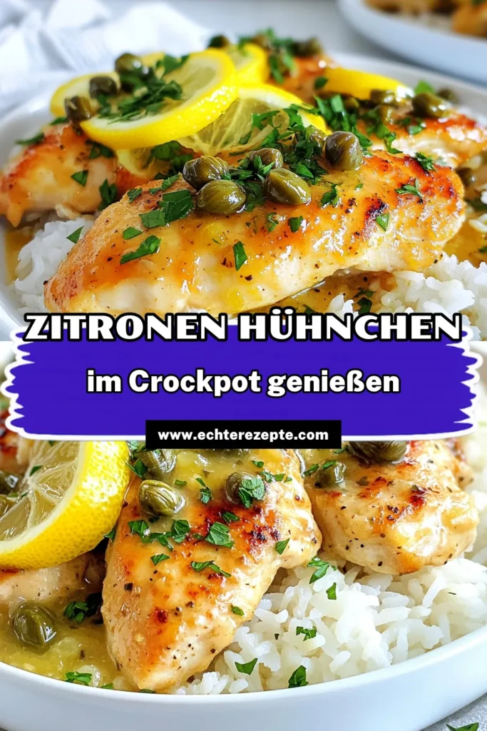 Entdecke dieses köstliche Crockpot Hühnchen Rezept mit Zitronen-Hühnchen Piccata! Perfekt für alle, die schnelle Hühnchen Rezepte lieben. Die zarten Hähnchenbrustfilets werden mit frischem Zitronensaft und Kapern im Crockpot gegart, was deine italienische Küche im Crockpot zum Strahlen bringt. Probiere es aus und bringe ein Stück Italien nach Hause! Speichere dir das Rezept für ein schnelles Abendessen! #CrockpotHühnchenRezept #ZitronenHühnchenPiccata #ItalienischeKüche #SchnelleHühnchenRezepte