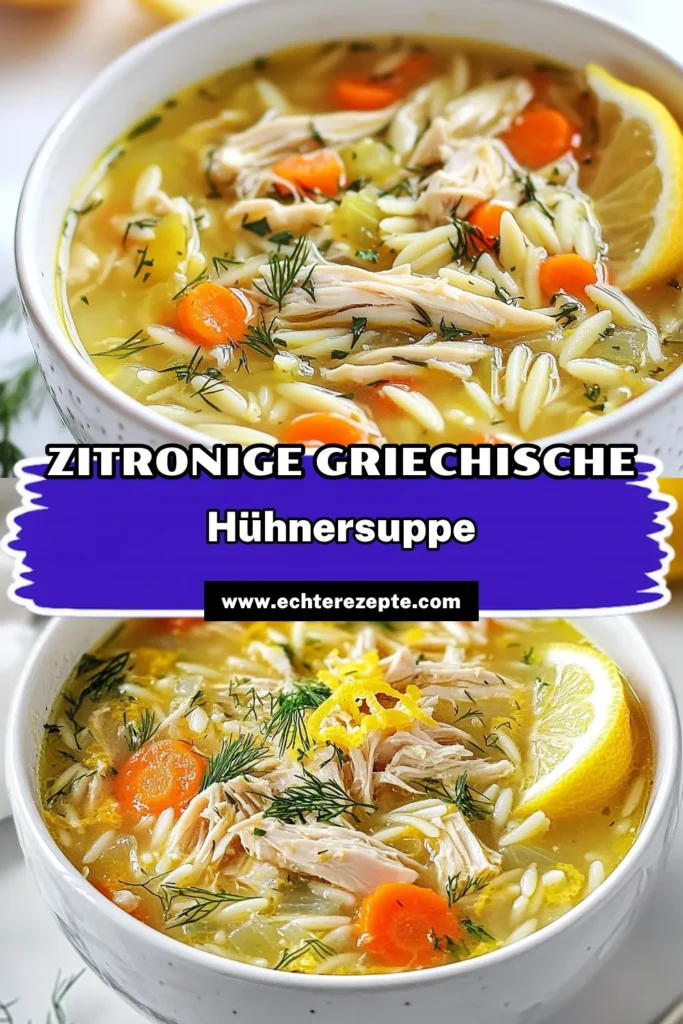 Entdecke das köstliche Rezept für griechische Zitronensuppe, das gesunde Hähnchenrezepte auf ein neues Level hebt! Diese aromatische Orzo-Nudelsuppe vereint frische Zitronen und zartes Hähnchen zu einem perfekten Gericht der mediterranen Küche. Ideal für eine gesunde Ernährung! Probiere es heute aus und genieße eine nährstoffreiche Mahlzeit. Speichere das Rezept für später! #griechischeZitronensuppe #Hähnchenrezepte #OrzoNudelsuppe #gesundeSuppenrezepte