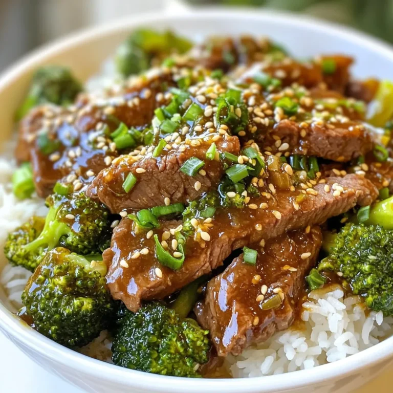 Für das Gericht brauchst du frische und hochwertige Zutaten. Hier sind die Hauptzutaten: - 450 g Rinderhüftsteak, dünn geschnitten - 2 Tassen Brokkoliröschen - 2 Esslöffel Pflanzenöl - 1 Esslöffel Sesamöl - 3 Knoblauchzehen, fein gehackt - 2,5 cm frischer Ingwer, gerieben Diese Zutaten bilden die Basis deines Gerichts. Das Rindfleisch sollte mager sein. Achte darauf, dass der Brokkoli frisch und knackig ist. Um Geschmack zu verleihen, benötigst du auch einige Gewürze und Saucen: - 60 ml natriumarme Sojasauce - 2 Esslöffel Austernsauce - 1 Esslöffel Speisestärke, vermischt mit 2 Esslöffeln Wasser - 1 Esslöffel Reisessig - 1 Esslöffel Zucker (nach Geschmack, optional) Diese Zutaten bringen Tiefe und einen umami-reichen Geschmack. Die Sojasauce sorgt für eine schöne Farbe und Geschmack. Die Austernsauce fügt eine herzliche Note hinzu. Beim Einkaufen solltest du auf die Frische achten. Hier sind einige Tipps: - Wähle hellgrüne Brokkoliröschen ohne braune Flecken. - Das Rindfleisch sollte rot und glänzend sein. - Achte auf das Haltbarkeitsdatum bei Saucen und Gewürzen. Frische Zutaten machen einen großen Unterschied. Sie sorgen für mehr Geschmack und bessere Textur in deinem Gericht. {{ingredient_image_2}} Um das Rindfleisch richtig vorzubereiten, schneide das Rinderhüftsteak in dünne Scheiben. Schneide gegen die Faser, das macht das Fleisch zart. Erhitze in einer großen Pfanne oder einem Wok das Pflanzenöl. Wenn das Öl heiß ist, lege das Fleisch in einer einzigen Schicht hinein. Brate es für 2-3 Minuten, bis es braun wird. Überfülle die Pfanne nicht, um ein gleichmäßiges Braten zu gewährleisten. Nimm das Fleisch danach heraus und lege es beiseite. Jetzt ist der Brokkoli dran. Nimm die Brokkoliröschen und gib sie in die Pfanne. Brate sie für 3-4 Minuten, bis sie schön grün sind. Achte darauf, dass sie noch etwas knackig bleiben. Füge dann den fein gehackten Knoblauch und den geriebenen Ingwer hinzu. Brate alles für eine weitere Minute, bis es gut riecht und aromatisch ist. Gib das angebratene Rindfleisch zurück in die Pfanne. Füge nun die Sojasauce, Austernsauce und Reisessig hinzu. Wenn du es süßer magst, gib auch etwas Zucker dazu. Rühre alles gut um, bis das Fleisch und der Brokkoli gleichmäßig mit der Sauce bedeckt sind. Gieße die Speisestärkemischung hinein und rühre kontinuierlich. Das hilft der Sauce, dick zu werden, und dauert etwa 1-2 Minuten. Zum Schluss träufle das Sesamöl darüber und vermenge alles gut. Jetzt ist dein leckeres chinesisches Beef und Brokkoli bereit zum Servieren! Die Garzeit ist entscheidend für den Geschmack. Rindfleisch braucht nur 2-3 Minuten in der Pfanne. Es sollte außen braun und innen zart sein. Brokkoli sollte für 3-4 Minuten garen. Achte darauf, dass er leuchtend grün bleibt. So bleibt der Biss erhalten und die Nährstoffe bleiben geschützt. Um Überkochen zu vermeiden, brate das Rindfleisch in kleinen Portionen. So bleibt die Pfanne heiß. Ein Überfüllen macht das Fleisch dampfig. Für den Brokkoli, füge ihn erst nach dem Rindfleisch hinzu. Dadurch bleibt er knackig und die Aromen entwickeln sich gut. Teile das Gericht in vier Portionen auf. Eine Portion sollte etwa 112 g Rindfleisch und eine halbe Tasse Brokkoli enthalten. Serviere dazu eine Tasse Jasminreis. So hast du eine ausgewogene Mahlzeit. Denke daran, das Gericht schön anzurichten. Ein Spritzer Sesamöl und ein paar Sesamsamen machen das Essen noch appetitlicher. Pro Tipps Rindfleisch zart halten: Achte darauf, das Rindfleisch nur kurz zu braten, um es zart zu halten. Überbraten kann zu einer zähen Textur führen. Brokkoli knackig belassen: Um den Brokkoli knackig zu halten, solltest du ihn nur so lange braten, bis er eine leuchtende Farbe hat und zart, aber nicht matschig ist. Geschmack anpassen: Probiere die Sauce und passe die Gewürze nach deinem Geschmack an, insbesondere den Zucker und die Sojasauce, um die perfekte Balance zu finden. Jasminreis richtig kochen: Achte darauf, den Jasminreis nach der Packungsanweisung zu kochen, um eine perfekte Konsistenz zu gewährleisten, die die Aromen der Sauce gut aufnimmt. {{image_4}} Wenn du eine vegetarische Option suchst, ersetze das Rindfleisch durch Tofu. Du kannst festen Tofu in Würfel schneiden. Brate den Tofu in Pflanzenöl goldbraun an. So wird er knusprig und lecker. Achte darauf, ihn gut zu würzen. Sojasauce und Austernsauce sind auch hier großartig. Füge mehr Gemüse hinzu, um das Gericht bunter zu machen. Karotten, Paprika oder Zuckerschoten passen gut. Schneide sie in kleine Stücke, damit sie gleichmäßig garen. Du kannst auch Champignons hinzufügen, um mehr Geschmack zu erhalten. Diese Zutaten bringen zusätzliche Farben und Nährstoffe auf den Teller. Möchtest du es schärfer? Füge frische Chilischoten oder Chiliöl hinzu. Das gibt dem Gericht einen tollen Kick. Du kannst auch einen Spritzer Sriracha oder Sambal Oelek in die Sauce geben. Diese Zutaten sorgen für eine aufregende Note und bringen das Gericht auf ein neues Level. Um Rindfleisch und Brokkoli frisch zu halten, folge diesen einfachen Schritten: - Bewahre das Rindfleisch in einem luftdichten Behälter auf. - Lege das Fleisch in den Kühlschrank, wenn du es innerhalb von 2 Tagen verwendest. - Für längere Lagerung, friere das Rindfleisch ein. Achte darauf, es gut einzuwickeln. - Brokkoli sollte in einem feuchten Tuch gewickelt werden. Das hält ihn frisch. - Lagere den Brokkoli im Kühlschrank. So bleibt er knackig. Wenn du dein Gericht aufwärmst, beachte diese Tipps: - Erhitze das Rindfleisch und den Brokkoli in einer Pfanne. So bleibt die Textur gut. - Verwende etwas Wasser oder Brühe, um das Gericht feucht zu halten. - Decke die Pfanne ab, damit die Hitze gleichmäßig verteilt wird. - Vermeide die Mikrowelle, da sie das Fleisch zäh machen kann. Die Haltbarkeit ist wichtig, um die Frische zu bewahren: - Rindfleisch bleibt im Kühlschrank etwa 3 bis 4 Tage frisch. - Im Gefrierfach kann es bis zu 6 Monate haltbar sein. - Brokkoli hält sich im Kühlschrank etwa 3 bis 5 Tage. - Wenn du Brokkoli einfrierst, blanchiere ihn zuerst. Das hilft, die Farbe zu erhalten. Die beste Soße hat einen tollen Geschmack. Du brauchst Sojasauce, Austernsauce und Reisessig. Mische diese Zutaten in einer Schüssel. Füge etwas Zucker hinzu, wenn du es süßer magst. Die Mischung mit Speisestärke und Wasser macht die Soße dick und lecker. Diese Soße umhüllt das Rindfleisch und den Brokkoli perfekt. Diese Kombination bringt das Gericht zum Strahlen. Ja, du kannst das Rezept im Voraus zubereiten. Bereite das Rindfleisch und das Gemüse vor. Koche sie aber nicht ganz durch. Du kannst die Zutaten in einem Behälter im Kühlschrank aufbewahren. Am Tag des Servierens erhitzt du alles in der Pfanne. So sparst du Zeit und das Gericht bleibt frisch. Jasminreis passt gut zu Rindfleisch und Brokkoli. Er nimmt die Soße gut auf. Du kannst auch gebratene Nudeln oder gedämpften Reis servieren. Für einen knackigen Geschmack füge einen kleinen Salat hinzu. Diese Beilagen machen dein Gericht noch besser. Rindfleisch und Brokkoli bieten viele Möglichkeiten für leckere Gerichte. Wir haben die besten Zutaten, Gewürze und Auswahltipps behandelt. Die Schritt-für-Schritt-Anleitung hilft dir, dieses Gericht einfach zuzubereiten. Tipps zur optimalen Garzeit und Portionierung machen das Kochen noch einfacher. Außerdem haben wir Variationen und Lagerungshinweise gegeben, die dir helfen, das Beste aus deinem Essen herauszuholen. Verwende diese Tipps, um deine Mahlzeiten zu verbessern und neuen Geschmack zu entdecken. Erfreue dich an köstlichem Essen!