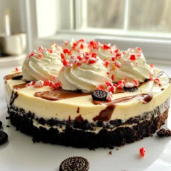 - 24 Oreo-Kekse, zerkrümelt - 1/2 Tasse ungesalzene Butter, geschmolzen - 450 g Frischkäse, weich - 1 Tasse Puderzucker - 240 ml Schlagsahne Die Basis dieses Käsekuchens besteht aus zerkrümelten Oreo-Keksen. Diese Kekse bringen einen tollen Schokoladengeschmack. Die geschmolzene Butter hilft, die Keksbrösel zu verbinden und gibt dem Boden Stabilität. Frischkäse ist der Hauptbestandteil der Füllung. Er sorgt für eine cremige und glatte Textur. Der Puderzucker süßt die Füllung und macht sie lecker. Schlagsahne bringt Luftigkeit in den Käsekuchen und sorgt für eine leichte Konsistenz. - 1 Teelöffel Pfefferminzextrakt - 1 Teelöffel Vanilleextrakt - Schokoladensauce zur Präsentation - 1 Tasse zerstoßene Pfefferminzbonbons (oder Zuckerstangen) - Schlagsahne zum Garnieren (optional) - Zusätzliche Oreo-Kekse zum Dekorieren (optional) Pfefferminzextrakt verleiht dem Käsekuchen seinen frischen Geschmack. Vanilleextrakt ergänzt die Aromen und macht sie runder. Zerstoßene Pfefferminzbonbons bringen einen knusprigen Biss und ein tolles Aussehen. Schokoladensauce ist eine schöne Dekoration, die dem Dessert zusätzlichen Reiz verleiht. Wenn du magst, kannst du auch Schlagsahne oder extra Oreo-Kekse zum Dekorieren verwenden. So wird dein Käsekuchen nicht nur lecker, sondern sieht auch toll aus! Um den köstlichen Boden für unseren Käsekuchen zu machen, brauchst du zuerst 24 Oreo-Kekse. Zerbrich die Kekse in kleine Stücke. Du kannst sie in einen Beutel geben und mit einem Nudelholz zerdrücken oder einfach in einer Schüssel zerkrümeln. Dann füge 1/2 Tasse geschmolzene Butter hinzu. Mische alles gut, bis die Konsistenz wie nasser Sand aussieht. Drücke die Mischung gleichmäßig in den Boden einer 23 cm Springform. Das sorgt für einen festen Boden. Stelle die Form in den Kühlschrank, während du die Füllung machst. Jetzt kommt der spannende Teil – die Füllung! Nimm 450 g weichen Frischkäse und schlage ihn in einer großen Schüssel glatt. Füge 1 Tasse Puderzucker, 1 Teelöffel Vanilleextrakt und 1 Teelöffel Pfefferminzextrakt hinzu. Rühre alles gut durch, bis die Mischung schön cremig ist. In einer separaten Schüssel schlage 240 ml Schlagsahne, bis sich steife Spitzen bilden. Das gibt der Füllung eine luftige Textur. Füge die Schlagsahne vorsichtig unter die Frischkäsemischung. Achte darauf, die Luftigkeit nicht zu zerstören. Zum Schluss kommen 1 Tasse zerstoßene Pfefferminzbonbons hinzu. Mische sie sanft unter, damit sie gleichmäßig verteilt sind. Jetzt ist es Zeit, alles zusammenzusetzen! Gieße die Käsekuchenfüllung auf den gekühlten Oreo-Boden. Verteile die Füllung gleichmäßig mit einem Spatel. Decke die Springform mit Frischhaltefolie ab und stelle den Käsekuchen mindestens 4 Stunden in den Kühlschrank. So wird er schön fest. Nach dem Kühlen kannst du den Käsekuchen aus der Form lösen. Wenn du magst, garniere ihn mit etwas Schlagsahne und zerkrümelten Oreo-Keksen oder Pfefferminzstücken. So sieht er nicht nur toll aus, sondern schmeckt auch fantastisch! - Verschiedene Kekssorten verwenden: Du kannst verschiedene Kekse nehmen. Probier mal Schokoladenkekse oder Butterkekse. Das gibt dem Käsekuchen einen neuen Geschmack. - Zusätzliche Aromen hinzufügen: Füge Aromen wie Karamell oder Schokolade hinzu. Das macht den Käsekuchen noch leckerer. - Warum lange Kühlung wichtig ist: Eine lange Kühlzeit hilft, den Käsekuchen fest zu machen. So wird die Füllung schön cremig und schnittfest. - Hinweise zur Lagerung: Bewahre den Käsekuchen in einem luftdichten Behälter auf. So bleibt er frisch und lecker. Halte ihn im Kühlschrank. - Alternativen zur Schlagsahne: Du kannst auch Joghurt oder Quark verwenden. Das macht die Dekoration leichter und frischer. - Verwendung von frischen Kräutern oder Früchten: Minze oder Beeren sind tolle Dekorationen. Sie geben Farbe und einen frischen Geschmack. {{image_4}} Eine schokoladige Variante kann den Käsekuchen noch leckerer machen. Du kannst einfach Kakaopulver hinzufügen. Nimm etwa 2 bis 3 Esslöffel, um einen intensiven Schokoladengeschmack zu erzielen. Eine andere Möglichkeit ist, schokoladenbasierte Kekse zu verwenden. Zum Beispiel kannst du anstelle von Oreo-Keksen Schokoladenkekse nehmen. Diese Optionen geben dem Kuchen einen reichen, schokoladigen Geschmack und eine schöne Farbe. Für eine vegane Option gibt es viele Alternativen. Du kannst pflanzliche Cremes verwenden, die gut steif werden. Achte darauf, dass du eine gute Markenwahl triffst. Du kannst auch vegane Kekse wählen, die ohne tierische Produkte sind. Diese Optionen machen den Käsekuchen für jeden zugänglich. Vegane Versionen sind oft genauso lecker wie die Originale. Wenn du glutenfrei essen musst, gibt es auch hier einfache Lösungen. Verwende glutenfreie Kekse, die du in vielen Geschäften findest. Diese Kekse bieten den gleichen tollen Geschmack wie die normalen Oreo-Kekse. Du kannst auch Alternativen für Pudding und andere Zutaten finden. Viele Marken bieten glutenfreie Optionen an. So bleibt dein Käsekuchen für alle Menschen genießbar. Die perfekte Temperatur für die Lagerung des Käsekuchens liegt bei 4 °C. So bleibt er frisch und lecker. Wenn du den Käsekuchen richtig lagerst, hält er sich bis zu fünf Tage im Kühlschrank. Stelle sicher, dass du ihn abdeckst, damit er keine anderen Gerüche aufnimmt. Um den Käsekuchen einzufrieren, schneide ihn in Portionen. Wickel jede Portion in Frischhaltefolie. Lege die Portionen dann in einen gefrierfesten Behälter oder einen Gefrierbeutel. So bleibt der Geschmack erhalten. Zum Auftauen nimm einfach die gewünschte Portion heraus. Lasse sie im Kühlschrank über Nacht auftauen. So bleibt die Textur schön cremig. Du kannst ihn auch schnell bei Raumtemperatur auftauen, aber achte darauf, ihn nicht zu lange stehen zu lassen. Der No Bake Peppermint Oreo Cheesecake hält bis zu einer Woche im Kühlschrank. Lagern Sie ihn in einem luftdichten Behälter. Achten Sie darauf, die Frischhaltefolie gut zu verschließen, um den Geschmack frisch zu halten. Kühlen Sie ihn immer, wenn er nicht serviert wird, um die beste Textur zu garantieren. Ja, Sie können andere Süßigkeiten verwenden! Zuckerstangen sind eine tolle Wahl. Auch Schokolade passt gut. Wenn Sie etwas anderes ausprobieren möchten, können Sie auch Karamellbonbons oder andere Fruchtbonbons nehmen. Lassen Sie Ihrer Kreativität freien Lauf! Ja, das ist möglich! Wenn Sie eine größere Springform nutzen, verdoppeln Sie die Zutaten. Achten Sie darauf, dass die Kühlzeit länger sein kann. Prüfen Sie den Käsekuchen nach etwa fünf Stunden. Wenn er nicht fest ist, lassen Sie ihn länger im Kühlschrank. So bekommen Sie die perfekte Konsistenz! Der Käsekuchen mit Oreo bietet eine einfache und leckere Möglichkeit, süße Momente zu genießen. Wir haben die wichtigsten Zutaten, die Schritt-für-Schritt-Anleitung und viele Tipps für Abwandlungen und Variationen behandelt. Experimentiere mit deinen eigenen Aromen und dekoriere nach deinem Geschmack. Achte auf die Kühlzeit, damit der Kuchen gut gelingt. Ganz gleich, ob du die klassische Version oder eine vegane Variante machst, dieser Käsekuchen wird immer schmecken. Nutze die Tipps zur Aufbewahrung, damit jeder Biss frisch bleibt. Viel Spaß beim Nachmachen!
