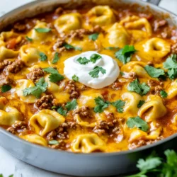 - 450 g Rinderhackfleisch - 100 g Käse-Tortellini - 240 ml Enchiladasoße Die Hauptzutaten sind einfach und lecker. Rinderhackfleisch bringt einen herzhaften Geschmack. Käse-Tortellini sorgt für eine cremige Textur. Enchiladasoße fügt eine würzige Note hinzu. - 1 Teelöffel Kreuzkümmel - 1 Teelöffel Chilipulver - Frischer Koriander Kreuzkümmel gibt Wärme und Tiefe. Chilipulver bringt die richtige Schärfe. Frischer Koriander sorgt für Frische und Farbe. Diese Gewürze machen das Gericht besonders. - Sauerrahm - Extra Käse Sauerrahm ist eine tolle Ergänzung. Er macht das Gericht cremig und kühl. Extra Käse macht alles noch besser. Beides ist ideal zum Servieren. {{ingredient_image_2}} Erhitze eine große Pfanne bei mittlerer Hitze. Gib das Rinderhackfleisch hinein und brate es an. Zerkrümel das Fleisch mit einem Spatel, bis es gleichmäßig braun ist. Wenn viel Fett vorhanden ist, gieße es ab. Füge nun die gewürfelte Zwiebel und den fein gehackten Knoblauch hinzu. Brate die Mischung für 3 bis 4 Minuten, bis die Zwiebel weich und durchsichtig wird. Jetzt ist es Zeit, die Enchiladasoße hinzuzufügen. Rühre die Soße zusammen mit dem gemahlenen Kreuzkümmel, dem Chilipulver, Salz und Pfeffer ein. Lass die Mischung für etwa 5 Minuten köcheln. Während des Köchelns verbinden sich die Aromen gut und der Duft wird köstlich sein. Koche die Käse-Tortellini nach den Anweisungen auf der Verpackung. Wenn sie fertig sind, gieße sie ab und stelle sie beiseite. Sobald die Rinderhackmischung gut geköchelt hat, hebe vorsichtig die zubereiteten Tortellini und 50 g des geriebenen Cheddar-Käses unter. Mische alles gut. Reduziere die Hitze auf niedrig und streue den restlichen Käse gleichmäßig darüber. Decke die Pfanne mit einem Deckel ab. Lass es 2 bis 3 Minuten ruhen, bis der Käse schmilzt und blubbert. Bestreue das Gericht mit frischem Koriander und serviere es heiß. Füge nach Belieben einen Klecks Sauerrahm hinzu. - Ideal gekochte Tortellini: Kochen Sie die Tortellini gemäß der Packungsanweisung. Achten Sie darauf, dass sie al dente sind. So bleiben sie bissfest und passen gut zur Füllung. - Vermeidung von Überkochen: Überkochen Sie die Tortellini nicht. Sie werden weich und verlieren ihre Form. Stellen Sie sicher, dass Sie sie sofort nach dem Kochen abgießen. - Verwendung frischer Kräuter: Frische Kräuter bringen mehr Leben ins Gericht. Probieren Sie frischen Koriander oder Petersilie. Diese Kräuter verleihen dem Gericht Frische und Farbe. - Variationen der Soße: Mischen Sie verschiedene Soßen für neue Geschmäcker. Fügen Sie etwas scharfe Sauce hinzu, um das Gericht aufzupeppen. Oder verwenden Sie eine cremige Soße für einen reichhaltigeren Geschmack. - Anrichten für Gäste: Servieren Sie die Enchilada-Tortellini in einer großen Schüssel. Fügen Sie den geschmolzenen Käse und frische Kräuter als Garnitur hinzu. Das sieht toll aus und schmeckt noch besser. - Beilagenempfehlungen: Kombinieren Sie die Tortellini mit einem frischen Salat oder Guacamole. Diese Beilagen ergänzen den Geschmack und bringen frische Aromen ins Spiel. Pro Tipps Fleischwahl: Verwenden Sie mageres Rinderhackfleisch, um das Gericht leichter zu machen. Alternativ können Sie auch Putenhackfleisch oder eine vegetarische Hackalternative verwenden. Gewürze anpassen: Passen Sie die Menge an Kreuzkümmel und Chilipulver nach Ihrem persönlichen Geschmack an, um das Gericht milder oder schärfer zu machen. Käsevariationen: Experimentieren Sie mit verschiedenen Käsesorten wie Monterey Jack oder Pepper Jack für ein zusätzliches Geschmacksprofil. Vorratshaltung: Bereiten Sie eine größere Menge der Rinderhackmischung vor und frieren Sie die Reste ein, um sie später als Füllung für Burritos oder Taco-Salate zu verwenden. {{image_4}} Wenn Sie eine vegetarische Variante möchten, können Sie das Rinderhackfleisch durch pflanzliches Hack ersetzen. Produkte wie Soja- oder Linsen-Hack eignen sich gut. Diese Optionen bieten einen tollen Geschmack. Fügen Sie zusätzliches Gemüse hinzu, wie Paprika, Zucchini oder Spinat. Das macht Ihr Gericht bunter und gesünder. Die Wahl des Käses kann das Gericht stark verändern. Probieren Sie verschiedene Käsesorten wie Gouda oder Mozzarella. Diese Käsesorten ziehen beim Schmelzen schön und bringen einen milden Geschmack. Für Käseliebhaber ist es spannend, scharfe Käsesorten wie Pepper Jack zu verwenden. Das gibt dem Gericht eine interessante Schärfe. Die Schärfe können Sie nach Ihrem Geschmack anpassen. Verwenden Sie mehr oder weniger Chilipulver, je nach Vorliebe. Wenn Sie es schärfer mögen, fügen Sie frische Peperoni hinzu. Diese können Sie in kleine Stücke schneiden und während des Kochens dazugeben. So können Sie die Schärfe perfekt steuern. Um die Reste von Beef Enchilada Tortellini frisch zu halten, ist die Lagerung wichtig. - Kühlschrankaufbewahrung: Lagern Sie die Reste in einem luftdichten Behälter. So bleiben sie bis zu drei Tage frisch. Achten Sie darauf, die Mischung gut abzukühlen, bevor Sie sie in den Kühlschrank stellen. - Gefrieroptionen: Wenn Sie die Reste länger aufbewahren möchten, können Sie sie einfrieren. Füllen Sie die Mischung in einen gefrierfesten Behälter oder Beutel. Im Gefrierfach hält sich die Tortellini bis zu drei Monate. Wie lange sind die Reste frisch? Reste im Kühlschrank sind bis zu drei Tage genießbar. Im Gefrierfach halten sie bis zu drei Monate. Hinweise zur Verwendung von Resten: Nutzen Sie die Reste für schnelle Mittagessen oder Abendessen. Sie können die Tortellini auch in einen Auflauf verwandeln oder in einer Suppe verwenden. Beste Methoden zum Aufwärmen: Um die Tortellini aufzuwärmen, nutzen Sie einen Topf oder die Mikrowelle. Erhitzen Sie die Mischung langsam. Das verhindert, dass sie anbrennt. Tipps zur Vermeidung von Austrocknen: Fügen Sie einen Löffel Wasser oder Brühe hinzu, wenn Sie die Tortellini aufwärmen. Das hält sie saftig und lecker. Für eine leckere Alternative kann man auch Hähnchen oder Pute nehmen. Diese Fleischsorten sind leicht und passen gut zu den Aromen. Vegetarier können auf Gemüse oder Tofu umsteigen. Eine Mischung aus schwarzen Bohnen und Mais gibt ebenfalls einen tollen Geschmack. Ja, die Tortellini kann man leicht selber machen. Du benötigst Mehl, Eier und etwas Salz. Mische das Mehl mit den Eiern. Knete den Teig gut durch. Lass ihn dann für 30 Minuten ruhen. Rolle den Teig dünn aus und schneide ihn in kleine Quadrate. Fülle diese mit Käse oder Fleisch und forme die Tortellini. Koche sie dann in Salzwasser für ein paar Minuten. Um das Rezept für mehr Personen anzupassen, verdopple einfach die Zutaten. Achte darauf, eine größere Pfanne zu verwenden. So können alle Zutaten gut gemischt werden. Plane auch mehr Zeit ein, wenn du die Tortellini selbst machst. Dies sorgt dafür, dass jeder lecker essen kann. In diesem Artikel habe ich Ihnen gezeigt, wie Sie ein leckeres Gericht mit Rinderhackfleisch, Käse-Tortellini und Enchiladasoße machen können. Die richtigen Gewürze wie Kreuzkümmel und Chilipulver bringen den Geschmack zur Geltung. Ich habe Tipps gegeben, um perfekte Tortellini zu kochen und Variationen für Vegetarier und Käseliebhaber aufgezeigt. Halten Sie die Reste richtig und genießen Sie die flexibel angepassten Rezepte. Jetzt sind Sie bereit, das Rezept auszuprobieren und Ihre Lieben zu überraschen!