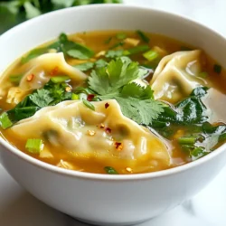- 20 gekaufte oder selbstgemachte Potstickers (Gemüse- oder Fleischfüllung) - 4 Tassen Hühner- oder Gemüsebrühe - 1 Tasse Napa-Kohl, fein geschnitten - 1 Tasse Babyspinat Die Hauptzutaten sind einfach zu finden. Potstickers sind kleine Teigtaschen, die gefüllt sind. Du kannst sie im Laden kaufen oder selbst machen. Die Brühe gibt den Geschmack. Hühner- oder Gemüsebrühe sind gute Optionen. Napa-Kohl und Babyspinat bringen Frische und Farbe in die Suppe. - 2 Knoblauchzehen, fein gehackt - 2 cm großes Stück Ingwer, gerieben - 1 Esslöffel Sesamöl - 1 Esslöffel Sojasauce (oder Tamari für glutenfrei) - 2 Frühlingszwiebeln, gehackt (weiße und grüne Teile getrennt) - Frische Korianderblätter zum Garnieren Aromatische Zutaten sind wichtig für den Geschmack. Knoblauch und Ingwer sind echte Geschmacksträger. Sesamöl gibt ein nussiges Aroma. Sojasauce sorgt für Umami. Die Frühlingszwiebeln bringen eine frische Note. Koriander ist ein guter Garnitur, der die Suppe lebendig macht. - 1 Teelöffel Reisessig - Zerdrückte rote Pfefferflocken (optional, für Schärfe) - Salz und Pfeffer nach Geschmack Gewürze machen die Suppe besonders. Reisessig bringt einen leichten Säurekick. Zerdrückte rote Pfefferflocken sind toll für Schärfe. Du kannst die Menge nach deinem Geschmack anpassen. Salz und Pfeffer sind Grundlage für jedes Gericht. Sie bringen alles zusammen. {{ingredient_image_2}} Erhitze das Sesamöl in einem großen Topf bei mittlerer Hitze. Füge die fein gehackten Knoblauchzehen und den geriebenen Ingwer hinzu. Brate sie für etwa 1 Minute an, bis sie gut duften. Danach gib die weißen Teile der Frühlingszwiebeln in den Topf. Brate diese für eine weitere Minute an. Jetzt ist es Zeit, die Brühe hinzuzufügen. Nutze entweder Hühner- oder Gemüsebrühe. Lass die Mischung sanft köcheln. Sobald die Brühe köchelt, füge den fein geschnittenen Napa-Kohl hinzu. Lass ihn etwa 5 Minuten köcheln, bis er leicht weich wird. Danach kommt der Babyspinat in den Topf. Rühre die Sojasauce und den Reisessig ein und koche alles für 2-3 Minuten. Jetzt ist die Zeit gekommen, die Potstickers zu integrieren. Gib sie vorsichtig in die Suppe und koche sie nach den Anweisungen auf der Verpackung. In der Regel dauert dies etwa 5-7 Minuten. Würze die Suppe nach deinem Geschmack mit Salz und Pfeffer. Füge bei Wunsch auch zerdrückte rote Pfefferflocken hinzu, um etwas Schärfe zu geben. Nimm den Topf vom Herd. Vor dem Servieren garniere die Suppe mit den grünen Teilen der Frühlingszwiebeln und frischen Korianderblättern. Serviere die Suppe in tiefen Schalen. Arrangiere einige Potstickers kunstvoll obendrauf. Das sieht nicht nur schön aus, sondern macht auch Spaß beim Essen! Um die besten Potstickers zu machen, achte auf die Füllung. Du kannst zwischen Gemüse- und Fleischfüllung wählen. Gemüsefüllungen sind leicht und frisch. Fleischfüllungen geben mehr Geschmack und Textur. Wenn du selbst machst, experimentiere mit verschiedenen Aromen. Füllungen mit Ingwer, Knoblauch und Sojasauce sind besonders lecker. Wenn du glutenfrei kochen musst, wähle glutenfreie Potstickers. Du kannst auch Tamari statt Sojasauce verwenden. Für vegane Optionen, ersetze die Fleischfüllung durch Tofu oder mehr Gemüse. Auch die Brühe kann mit Wasser und speziellen Gewürzen gemacht werden. So bleibt der Geschmack trotzdem stark und köstlich. Präsentiere die Suppe in tiefen Schalen. Lege einige Potstickers oben drauf. Das sieht schön aus und macht Appetit. Streue frische Korianderblätter und gehackte Frühlingszwiebeln darüber. Serviere die Suppe mit Essstäbchen oder einem Suppenlöffel. So wird das Essen noch mehr zum Erlebnis. Pro Tipps Frische Kräuter: Verwenden Sie frische Korianderblätter, um der Suppe ein zusätzliches Aroma und einen frischen Geschmack zu verleihen. Potstickers richtig kochen: Stellen Sie sicher, dass die Potstickers gleichmäßig garen, indem Sie sie sanft in die Suppe geben und nicht zu viele auf einmal hinzufügen. Variationen der Brühe: Experimentieren Sie mit verschiedenen Brühen, z.B. einer scharfen Brühe, um der Suppe mehr Geschmack und Tiefe zu verleihen. Würzen nach Geschmack: Probieren Sie die Suppe vor dem Servieren aus und passen Sie die Gewürze nach Ihrem Geschmack an, um das perfekte Aroma zu erreichen. {{image_4}} Möchten Sie Ihre Suppe aufpeppen? Fügen Sie mehr Gemüse hinzu! Zum Beispiel: - Karotten, in dünne Scheiben geschnitten - Brokkoli-Röschen - Zucchini, gewürfelt Diese Zutaten bringen Farbe und Nährstoffe. Sie können auch Proteine hinzufügen. Tofu ist eine tolle Option für Veganer. Hühnchen gibt der Suppe mehr Geschmack. Einfach kleine Stücke in die Brühe geben, während sie köchelt. Die Wahl der Sojasauce kann einen großen Unterschied machen. Versuchen Sie verschiedene Sorten! Dunkle Sojasauce gibt mehr Tiefe. Eine süße Sojasauce kann die Suppe abrunden. Wenn Sie es scharf mögen, fügen Sie Sriracha oder Chiliöl hinzu. Ein kleiner Spritzer kann viel bewirken! Jede Jahreszeit hat ihre eigenen Zutaten. Im Sommer können frische Kräuter wie Basilikum oder Minze die Suppe erfrischen. Diese Kräuter bringen Frische und einen tollen Duft. Im Winter sind Karotten oder Daikon eine gute Wahl. Sie geben der Suppe eine herzhaftere Note. Um die Suppe frisch zu halten, sollten Sie die Reste in einem luftdichten Behälter aufbewahren. Stellen Sie sicher, dass die Suppe vollständig abgekühlt ist, bevor Sie sie in den Kühlschrank stellen. So bleibt der Geschmack besser erhalten. Die maximale Haltbarkeit im Kühlschrank beträgt etwa drei Tage. Danach kann die Qualität der Suppe sinken. Wenn Sie die Suppe länger aufbewahren möchten, können Sie sie einfrieren. Füllen Sie die Suppe in gefriergeeignete Behälter oder Beutel. Lassen Sie etwas Platz, damit sich die Suppe beim Gefrieren ausdehnen kann. Zum Auftauen nehmen Sie die Suppe einfach aus dem Gefrierfach und stellen Sie sie über Nacht in den Kühlschrank. Sie können die Suppe auch in der Mikrowelle auftauen. Nach dem Auftauen können Sie frisches Gemüse oder Gewürze hinzufügen, um den Geschmack aufzufrischen. Die beste Methode zum Aufwärmen ist, die Suppe in einem Topf bei mittlerer Hitze zu erwärmen. Rühren Sie regelmäßig um, damit die Potstickers nicht am Boden kleben bleiben. Achten Sie darauf, dass die Suppe nicht zu stark kocht, um die Potstickers nicht zu zerkochen. Das Ziel ist, die Suppe gleichmäßig heiß zu machen, ohne dass sie überkocht. Potstickers sind eine Art von gefüllten Teigtaschen. Sie stammen aus der chinesischen Küche. Man füllt sie mit Gemüse oder Fleisch. Dann brät man sie in einer Pfanne an. Potstickers sind außen knusprig und innen saftig. Sie sind oft ein beliebter Snack oder ein Hauptgericht. Ja, du kannst die Brühe selbst machen. Eine hausgemachte Brühe ist frisch und lecker. Du kannst Hühner- oder Gemüsebrühe verwenden. Koche einfach Wasser mit Gemüse und Gewürzen. Zwiebeln, Karotten und Sellerie sind gute Zutaten. Lass die Brühe mindestens 30 Minuten köcheln. Dadurch erhält sie mehr Geschmack. Die Vorbereitung dauert etwa 10 Minuten. Das Kochen der Suppe dauert rund 15 Minuten. Insgesamt brauchst du also etwa 25 Minuten. Diese Suppe ist schnell und einfach zu machen. Perfekt für ein schnelles Abendessen! Diese Anleitung hilft dir, eine leckere Potsticker-Suppe zuzubereiten. Du hast die Haupt- und aromatischen Zutaten kennengelernt. Außerdem hast du Schritt-für-Schritt-Anleitungen und Tipps für Anpassungen erhalten. Variiere die Suppe nach Belieben und achte auf die Aufbewahrung. Einfach lecker! Bleibe kreativ und genieße jeden Löffel. So wird dein Gericht immer besonders.