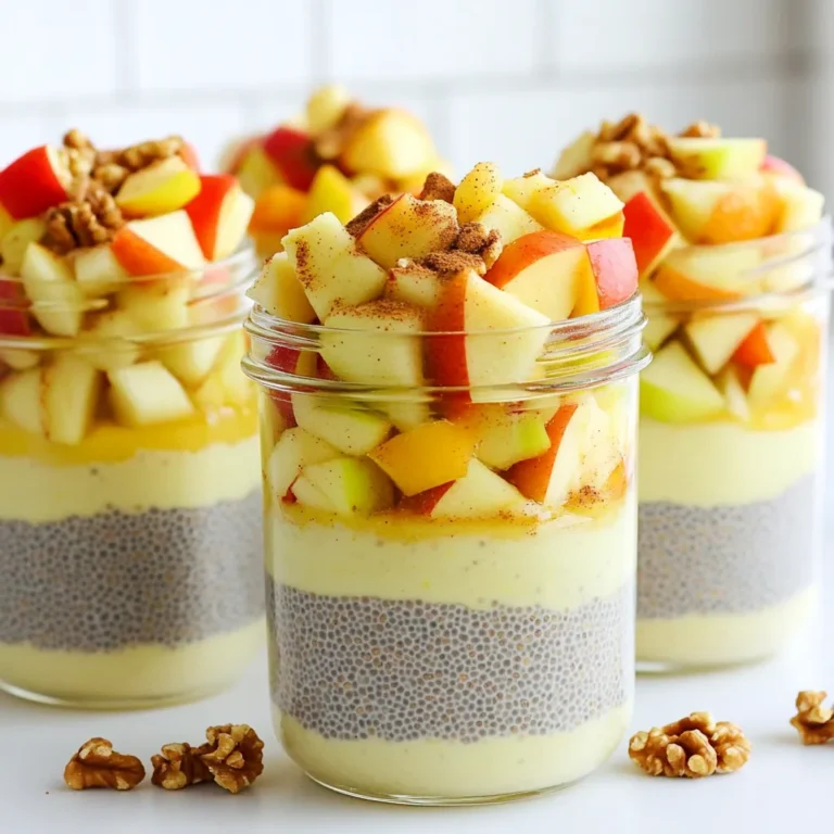 Um einen leckeren Apfel-Zimt Chia-Pudding zuzubereiten, brauchst du folgende Hauptzutaten: - 240 ml Mandelmilch (oder eine Milch nach Wahl) - 60 g Chiasamen - 1 mittelgroßer Apfel, gerieben (Fuji oder Gala sind ideal) - 1 Esslöffel Ahornsirup (oder nach Geschmack) - 1 Teelöffel Zimt - 1/2 Teelöffel Vanilleextrakt - Eine Prise Salz Diese Zutaten sorgen für einen süßen und cremigen Pudding. Die Chiasamen geben ihm die perfekte Konsistenz. Du kannst die Mandelmilch leicht ersetzen. Kokosmilch, Hafermilch oder Sojamilch sind gute Alternativen. Jede Milch hat ihren eigenen Geschmack und Nährwert. Probiere verschiedene Sorten aus, um deine perfekte Kombination zu finden. Für mehr Geschmack und Textur kannst du den Pudding mit folgenden Toppings verfeinern: - Gewürfelte Äpfel - Eine Prise Zimt - Gehackte Walnüsse - Granola Diese Toppings machen deinen Apfel-Zimt Chia-Pudding noch leckerer und interessanter. Du kannst kreativ sein und deine Lieblingszutaten wählen. Zuerst nimmst du eine Rührschüssel. Gib die Mandelmilch, den Ahornsirup, den Zimt, das Vanilleextrakt und das Salz hinein. Rühre alles gut um, bis die Mischung gleichmäßig ist. Jetzt kommen die Chiasamen. Gieße sie langsam dazu und rühre vorsichtig. Achte darauf, dass die Chiasamen nicht klumpen. Jetzt ist es Zeit für die Äpfel. Nimm einen mittelgroßen Apfel, am besten einen süßen wie Fuji oder Gala. Reibe den Apfel und füge ihn zur Chia-Mischung hinzu. Mische alles vorsichtig, damit sich der Apfel gut verteilt. So bekommst du einen fruchtigen Geschmack in deinem Pudding. Decke die Schüssel mit Frischhaltefolie oder einem Deckel ab. Stelle sie für mindestens vier Stunden oder besser über Nacht in den Kühlschrank. Während dieser Zeit quellen die Chiasamen auf. Dadurch wird die Mischung puddingartig. Nach der Kühlzeit rührst du den Pudding gut durch. Ist er zu dick? Füge einfach einen Schuss Mandelmilch hinzu, um die Konsistenz anzupassen. Jetzt kannst du deinen Apfel-Zimt Chia-Pudding anrichten. Fülle ihn in Schalen oder Gläser und gib einige gewürfelte Äpfel, eine Prise Zimt oder gehackte Walnüsse dazu. So sieht dein Pudding toll aus und schmeckt noch besser! Apfel-Zimt Chia-Pudding ist perfekt für Meal Prep. Du kannst ihn leicht im Voraus machen. Bereite mehrere Portionen vor und lagere sie im Kühlschrank. So hast du immer ein schnelles, gesundes Frühstück oder Snack bereit. Er bleibt bis zu fünf Tage frisch. Die Konsistenz deines Puddings ist wichtig. Um die perfekte Textur zu erreichen, achte darauf, die Chiasamen gut zu verrühren. Wenn die Mischung zu dick wird, füge etwas Mandelmilch hinzu. Umgekehrt, wenn es zu dünn ist, lass es länger im Kühlschrank. Die Chiasamen quellen und machen die Mischung dick und cremig. Rühre nach der Kühlzeit gut um, um Klumpen zu vermeiden. Für eine schöne Präsentation kannst du den Pudding in klaren Gläsern schichten. Beginne mit einer Schicht Pudding, dann gewürfelte Äpfel und wieder Pudding. Streue gehackte Walnüsse oder Granola als Topping darauf. So siehst du nicht nur gut aus, sondern bietest auch verschiedene Texturen an. Dies macht den Genuss noch spannender! {{image_4}} Ich liebe es, Nüsse in meinen Apfel-Zimt Chia-Pudding zu geben. Sie bringen einen tollen Crunch. Walnüsse passen perfekt. Sie sind nussig und gesund. Man kann auch Mandeln oder Haselnüsse verwenden. Einfach die Nüsse grob hacken und unter den Pudding mischen oder als Topping verwenden. Dies gibt dem Pudding eine spannende Textur und mehr Geschmack. Für eine vegane Version brauchen wir keine Milch von Tieren. Mandelmilch ist eine gute Wahl. Sie hat einen leichten, nussigen Geschmack. Aber auch Hafermilch oder Kokosmilch sind super Alternativen. Diese Milchsorten machen den Pudding ebenfalls cremig. Wenn du magst, kannst du auch Agavendicksaft statt Ahornsirup verwenden. So bleibt alles pflanzlich. Zimt ist klasse, aber du kannst auch andere Gewürze ausprobieren. Muskatnuss gibt einen warmen, süßen Geschmack. Eine Prise Ingwer bringt eine scharfe Note. Auch Kardamom passt gut dazu. Wenn du Früchte magst, probiere Birnen oder Bananen. Sie bringen einen anderen Geschmack und machen den Pudding noch fruchtiger. Mische einfach die geriebenen Früchte unter die Chia-Mischung. Der Apfel-Zimt Chia-Pudding lässt sich einfach im Kühlschrank aufbewahren. Nach der Zubereitung solltest du ihn in einem luftdichten Behälter oder einer Schüssel mit Frischhaltefolie abdecken. So bleibt er frisch und lecker. Achte darauf, den Pudding kühl zu lagern. Im Kühlschrank hält sich der Pudding etwa 3 bis 5 Tage. Am besten schmeckt er frisch, also genieße ihn schnell. Wenn du ihn länger aufbewahren möchtest, wird die Konsistenz eventuell dicker. Du kannst dann einfach etwas Mandelmilch hinzufügen, um ihn cremiger zu machen. Du kannst den Chia-Pudding auch einfrieren. Fülle ihn in einen gefriergeeigneten Behälter. Lass dabei etwas Platz, da sich die Masse beim Einfrieren ausdehnt. So bleibt der Pudding bis zu 2 Monate frisch. Zum Auftauen lege ihn in den Kühlschrank für eine Nacht. Rühre ihn gut durch und füge eventuell etwas frische Mandelmilch hinzu, um die Konsistenz zu verbessern. Der Chia-Pudding sollte mindestens 4 Stunden im Kühlschrank stehen. Am besten ist es, ihn über Nacht zu kühlen. So quellen die Chiasamen gut auf und der Pudding wird schön dick. Du kannst ihn auch länger lagern, bis zu 3 Tage. Ja, du kannst den Pudding mit verschiedenen Früchten zubereiten. Beeren wie Himbeeren oder Erdbeeren passen gut. Auch Bananen oder Pfirsiche sind lecker. Achte darauf, die Früchte klein zu schneiden oder zu reiben, damit sie gut in die Mischung passen. Chiasamen sind sehr gesund. Sie sind reich an Ballaststoffen, was gut für die Verdauung ist. Zudem enthalten sie Omega-3-Fettsäuren, die gut für das Herz sind. Chiasamen haben auch viele Antioxidantien. Diese helfen, deinen Körper vor Schäden durch freie Radikale zu schützen. Sie sind eine gute Proteinquelle und machen satt. Der Apfel-Zimt-Chia-Pudding ist einfach und lecker. Wir haben die besten Zutaten sowie Alternativen und Toppings besprochen. Du hast gelernt, wie man die Chia-Mischung zubereitet und die Äpfel hinzufügt. Tipp: Er ist perfekt für Meal Prep! Variationen mit Nüssen und anderen Früchten machen ihn spannend. Denke an die richtige Lagerung, damit er frisch bleibt. Genieß deinen Pudding und experimentiere mit neuen Aromen. So wird jedes Frühstück ein Genuss.