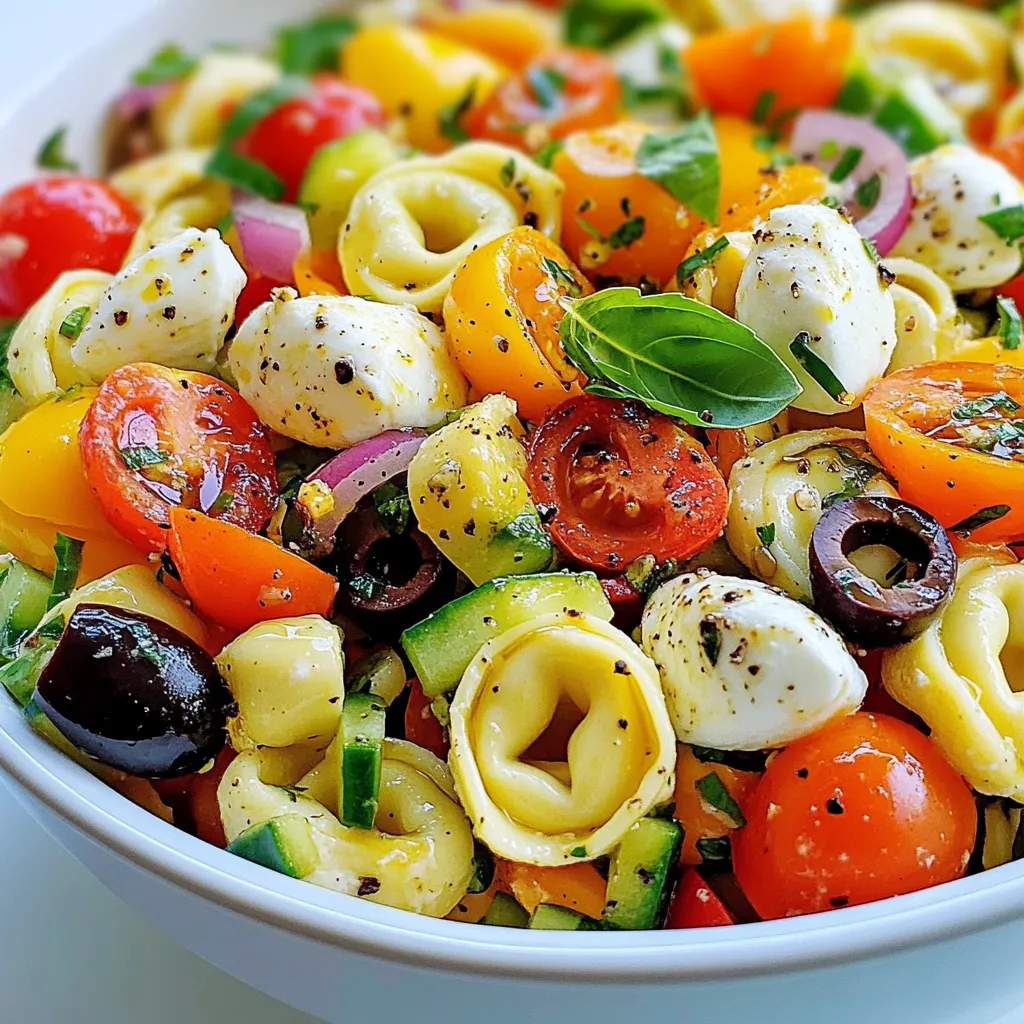 Für meinen italienischen Tortellini-Pasta-Salat brauche ich frische und leckere Zutaten. Hier sind die Hauptbestandteile: - 340 g Käse-Tortellini - 240 ml Kirschtomaten, halbiert - 240 ml Gurke, gewürfelt - 1 Paprika (rot oder gelb), gewürfelt - 1/2 rote Zwiebel, fein gehackt - 120 ml schwarze Oliven, in Scheiben geschnitten - 120 ml Mozzarellakugeln, halbiert - 60 ml frisches Basilikum, gehackt Die Tortellini sind das Herzstück. Sie bringen Geschmack und Textur in den Salat. Die Kirschtomaten und die Gurke fügen Frische hinzu. Die Paprika und die Zwiebel sorgen für Farbe und einen knackigen Biss. Die Oliven und Mozzarella runden das Ganze ab. Das Dressing ist wichtig für den Geschmack. Ich verwende: - 60 ml Olivenöl - 30 ml Balsamico-Essig - 1 Teelöffel getrockneter Oregano - Salz und Pfeffer nach Geschmack Das Olivenöl gibt einen reichen Geschmack. Der Balsamico-Essig fügt eine süß-säuerliche Note hinzu. Oregano bringt ein italienisches Aroma. Salz und Pfeffer sind wichtig, um alles abzurunden. Ich liebe es, mit frischen Zutaten zu experimentieren. Hier sind ein paar Vorschläge: - Fügen Sie Avocado für eine cremige Textur hinzu. - Verwenden Sie frische Spinatblätter für mehr Farbe. - Geben Sie gehackte Nüsse für einen knusprigen Biss dazu. Diese frischen Zutaten machen den Salat noch leckerer. Sie bringen mehr Geschmack und Nährstoffe. Probieren Sie verschiedene Kombinationen aus, um Ihren perfekten Tortellini-Salat zu finden! {{ingredient_image_2}} Um die Tortellini perfekt zu kochen, bringe zuerst einen großen Topf mit Salzwasser zum Kochen. Füge die Tortellini hinzu und koche sie für etwa 4 bis 5 Minuten. Sie sollten al dente sein. Gieße die Tortellini anschließend ab und spüle sie sofort unter kaltem Wasser ab. Das stoppt den Kochprozess und verhindert, dass sie matschig werden. Jetzt kommt der spaßige Teil! Nimm eine große Schüssel und füge die gekochten Tortellini hinzu. Dann kommen die halbierten Kirschtomaten, die gewürfelte Gurke, und die gewürfelte Paprika. Jetzt füge die fein gehackte rote Zwiebel dazu, gefolgt von den geschnittenen schwarzen Oliven und den halbierten Mozzarellakugeln. Zum Schluss streue das frisch gehackte Basilikum darüber. Mische alles vorsichtig, damit die Zutaten gleichmäßig verteilt sind. Für das Dressing nimm eine kleine Schüssel. Gib das Olivenöl, den Balsamico-Essig, die getrockneten Oregano-Blätter sowie Salz und Pfeffer hinein. Rühre alles gut um, bis sich die Zutaten gut vermischen. Gieße das Dressing über den Tortellini-Salat und rühre vorsichtig um, bis alles gleichmäßig bedeckt ist. Decke den Salat ab und lasse ihn mindestens 30 Minuten im Kühlschrank ruhen. So können die Aromen richtig durchziehen. Serviere den Salat dann kalt oder bei Raumtemperatur. Um die beste Konsistenz für deinen Tortellini-Pasta-Salat zu erzielen, achte darauf, die Tortellini al dente zu kochen. Das bedeutet, sie sollten weich, aber noch bissfest sein. Diese Textur bleibt auch nach dem Mischen mit den anderen Zutaten. Kühle die Tortellini sofort nach dem Kochen ab, damit sie nicht weich werden. Ein häufiger Fehler ist, den Salat zu früh zu servieren. Lass ihn mindestens 30 Minuten im Kühlschrank ruhen. So können sich die Aromen gut vermischen. Verwende auch frische Zutaten. Alte oder matschige Gemüse können den Geschmack verderben. Achte darauf, die Dressing-Zutaten gut zu vermischen, damit jeder Bissen perfekt gewürzt ist. Bereite die Zutaten im Voraus vor, um Zeit zu sparen. Du kannst die Gemüse am Morgen schneiden und in den Kühlschrank legen. Das macht das Kochen schneller. Serviere den Salat in einer großen Schüssel. Das sieht ansprechend aus und jeder kann sich nach Belieben bedienen. Garniere mit frischem Basilikum für das perfekte Finish. Ein zusätzlicher Spritzer Balsamico-Essig vor dem Servieren sorgt für einen tollen Look und Geschmack. Pro Tipps Pasta richtig kochen: Achten Sie darauf, die Tortellini in ausreichend Salzwasser zu kochen, um ein Verkleben zu vermeiden. Rühren Sie gelegentlich um. Frische Zutaten verwenden: Verwenden Sie frisches Gemüse und Kräuter für den besten Geschmack. Dies verbessert die Qualität des Salats erheblich. Ruhen lassen: Lassen Sie den Salat nach dem Mischen im Kühlschrank ruhen, damit sich die Aromen gut entfalten können. Mindestens 30 Minuten sind ideal. Variationen ausprobieren: Fühlen Sie sich frei, andere Zutaten wie Artischockenherzen oder geröstete Paprika hinzuzufügen, um neue Geschmacksrichtungen zu entdecken. {{image_4}} Wenn Sie einen vegetarischen Tortellini-Pasta-Salat machen möchten, verwenden Sie Käse-Tortellini. Für eine vegane Option, wählen Sie Tortellini ohne Käse. Es gibt viele Marken, die pflanzliche Füllungen anbieten. Achten Sie darauf, dass auch die anderen Zutaten vegan sind, wie zum Beispiel die Oliven und das Dressing. Es gibt viele Zutaten, die Sie hinzufügen können, um den Geschmack zu verbessern. Denken Sie an: - Gegrillte Zucchini - Artischockenherzen, in Stücke geschnitten - Rucola für einen würzigen Kick - Feta-Käse für Cremigkeit - Geröstete Pinienkerne für einen knackigen Biss Jede dieser Zutaten bringt neue Aromen in den Salat und macht ihn noch interessanter. Das Dressing ist entscheidend für den Geschmack. Neben dem klassischen Balsamico-Dressing können Sie auch andere Varianten ausprobieren, wie: - Zitronen-Olivenöl-Dressing für Frische - Joghurt-Dressing für Cremigkeit - Pesto-Dressing für einen intensiven Geschmack Experimentieren Sie mit verschiedenen Dressings, um den perfekten Tortellini-Pasta-Salat zu finden. Um deinen Tortellini-Pasta-Salat frisch zu halten, solltest du ihn in einem luftdichten Behälter aufbewahren. Das schützt vor Gerüchen und Feuchtigkeit. Stelle sicher, dass der Salat gut abgedeckt ist, bevor du ihn in den Kühlschrank stellst. So bleibt er knackig und lecker. Die Zutaten im Tortellini-Pasta-Salat haben unterschiedliche Haltbarkeiten. Gekochte Tortellini halten sich etwa 3-5 Tage im Kühlschrank. Frisches Gemüse wie Tomaten und Gurken bleibt 2-3 Tage frisch. Mozzarella und Oliven sollten auch innerhalb von 3-5 Tagen verzehrt werden, um den besten Geschmack zu genießen. Achte darauf, alles gut zu überprüfen, bevor du es isst. Dieser Pasta-Salat ist am besten, wenn er kalt serviert wird. Du kannst ihn direkt aus dem Kühlschrank genießen. Wenn du ihn jedoch lieber leicht erwärmt magst, gib die Tortellini vor dem Mischen in den Salat kurz in die Mikrowelle. Achte darauf, dass du nicht zu lange erhitzt, damit der Salat seine frische Note behält. Du kannst Tortellini-Pasta-Salat im Kühlschrank bis zu drei Tage aufbewahren. Stelle sicher, dass du ihn in einem luftdichten Behälter lagerst. Dies hilft, die Frische der Zutaten zu erhalten und verhindert Gerüche aus anderen Lebensmitteln. Achte darauf, ihn vor dem Servieren gut durchzurühren, um die Aromen zu mischen. Ja, du kannst frische Zutaten im Salat ersetzen. Wenn du keine Kirschtomaten hast, nimm einfach normale Tomaten. Gurken können durch Paprika oder Zucchini ersetzt werden. Sei kreativ! Du kannst auch andere Kräuter wie Petersilie oder Schnittlauch verwenden. Das macht den Salat nach deinem Geschmack einzigartig. Ja, der Tortellini-Pasta-Salat ist auch für Kinder geeignet. Er enthält viele leckere Zutaten, die Kinder lieben. Die Tortellini sind weich und einfach zu essen. Achte darauf, die Zutaten klein zu schneiden, damit die Kinder sie gut genießen können. Außerdem kannst du weniger Dressing verwenden, wenn du es für Kinder machst. Der Tortellini-Pasta-Salat ist einfach zuzubereiten und voller Geschmack. Wir haben die Hauptzutaten, Gewürze und frische Zutaten behandelt, die du nutzen kannst. Die Schritt-für-Schritt-Anleitung hilft dir beim Kochen und Mischen. Tipps und Tricks führen dich zu einem perfekten Ergebnis, während Variationen dir neue Ideen geben. Denke an Lagerungshinweise für frische Qualität. Mit diesem Wissen machst du sicher einen tollen Salat, der allen schmeckt. Probier es aus!