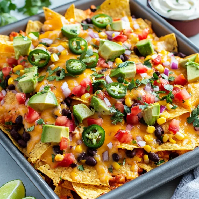 Die Hauptzutaten für Sheet Pan Nachos sind einfach und lecker. Sie benötigen: - 1 Tüte Tortilla-Chips (ca. 340 g) - 1 Tasse geriebener Cheddar-Käse - 1 Tasse geriebener Monterey Jack-Käse - 1 Dose (425 g) schwarze Bohnen, abgetropft und abgespült - 1 Tasse Maiskörner (gefroren oder aus der Dose) - 1 Jalapeño-Paprika, in Scheiben geschnitten - 1 reife Avocado, gewürfelt - 1 mittelgroße Tomate, gewürfelt - ¼ Tasse rote Zwiebel, fein gehackt - ¼ Tasse frischer Koriander, gehackt - 1 Limette, in Spalten geschnitten - Sauerrahm oder griechischer Joghurt zum Servieren - Salsa zum Dippen - Salz und Pfeffer nach Geschmack Diese Zutaten bieten eine tolle Basis für Ihre Nachos. Käse ist der Star der Nachos. Cheddar und Monterey Jack bringen einen tollen Geschmack. Sie können auch andere Käsesorten verwenden. Probieren Sie zum Beispiel: - Gouda für einen rauchigen Geschmack - Feta für einen salzigen Kick - Pepper Jack für etwas Schärfe Die Auswahl des Käses kann den Geschmack stark verändern. Experimentieren Sie und finden Sie Ihre Lieblingskombination! Es gibt viele tolle Toppings, die Sie hinzufügen können. Mehr Vielfalt macht die Nachos noch besser. Hier sind einige Ideen: - Frische Jalapeños für mehr Schärfe - Oliven für einen salzigen Biss - Paprika für mehr Farbe und Crunch - Guacamole für Cremigkeit - Frischer Limettensaft für einen spritzigen Geschmack Mit diesen optionalen Toppings können Sie die Nachos an Ihre Vorlieben anpassen. Seien Sie kreativ! {{ingredient_image_2}} Zuerst müssen wir die Zutaten bereitstellen. Hier ist, was Sie brauchen: - 1 Tüte Tortilla-Chips (ca. 340 g) - 1 Tasse geriebener Cheddar-Käse - 1 Tasse geriebener Monterey Jack-Käse - 1 Dose (425 g) schwarze Bohnen, abgetropft und abgespült - 1 Tasse Maiskörner (gefroren oder aus der Dose) - 1 Jalapeño-Paprika, in Scheiben geschnitten - 1 reife Avocado, gewürfelt - 1 mittelgroße Tomate, gewürfelt - ¼ Tasse rote Zwiebel, fein gehackt - ¼ Tasse frischer Koriander, gehackt - 1 Limette, in Spalten geschnitten - Sauerrahm oder griechischer Joghurt zum Servieren - Salsa zum Dippen - Salz und Pfeffer nach Geschmack Jetzt ist es wichtig, alles gut vorzubereiten. Waschen Sie das Gemüse und schneiden Sie es. So sind Sie bereit und sparen Zeit. Heizen Sie den Ofen auf 200 °C vor. Nehmen Sie ein großes Blech und verteilen Sie die Tortilla-Chips gleichmäßig darauf. Streuen Sie dann die beiden Käsesorten über die Chips. Achten Sie darauf, dass jeder Chip mit Käse bedeckt ist. Nun fügen Sie die abgetropften schwarzen Bohnen und die Maiskörner hinzu. Verteilen Sie die Jalapeños gleichmäßig. Backen Sie die Nachos für ca. 10-15 Minuten. Der Käse sollte schön geschmolzen und sprudelnd sein. Nehmen Sie das Blech aus dem Ofen und lassen Sie die Nachos kurz abkühlen. Jetzt können Sie die gewürfelte Avocado, die Tomate, die Zwiebel und den Koriander gleichmäßig darauf geben. Würzen Sie die Nachos nach Ihrem Geschmack mit Salz und Pfeffer. Um sie schön zu präsentieren, legen Sie die Nachos auf einen großen Servierteller. Garnieren Sie sie mit Limettenspalten und frischem Koriander. Servieren Sie dazu Sauerrahm oder griechischen Joghurt und Salsa. Genießen Sie diese leckeren Nachos sofort! Für die besten Sheet Pan Nachos verwenden Sie frische Zutaten. Die Kombination aus Cheddar- und Monterey Jack-Käse bringt tollen Geschmack. Fügen Sie schwarze Bohnen und Mais hinzu, um mehr Textur zu geben. Jalapeños geben einen scharfen Kick, während Avocado und Koriander für Frische sorgen. Tomaten und rote Zwiebeln machen das Gericht bunt und lecker. Wenn Sie nach einer vegetarischen Option suchen, sind diese Nachos perfekt. Alle Zutaten sind pflanzlich und köstlich. Für glutenfreie Nachos wählen Sie Tortilla-Chips ohne Gluten. Achten Sie auf die Verpackung, um sicherzustellen, dass sie glutenfrei sind. Ein häufiger Fehler ist es, zu viel Käse zu verwenden. Dies kann die Nachos schwer und matschig machen. Streuen Sie den Käse gleichmäßig, um eine bessere Verteilung zu erreichen. Backen Sie die Nachos nicht zu lange. Wenn der Käse schmilzt und sprudelt, sind sie fertig. Lassen Sie die Nachos nach dem Backen kurz abkühlen. So bleiben sie knusprig. Pro Tipps Käsewahl: Verwenden Sie eine Kombination aus verschiedenen Käsesorten wie Gouda oder Pepper Jack für einen zusätzlichen Geschmackskick. Schärfe anpassen: Wenn Sie es weniger scharf mögen, entfernen Sie die Kerne der Jalapeños oder verwenden Sie milde Paprika. Frische Zutaten: Fügen Sie frische Zutaten wie Paprika oder Oliven hinzu, um die Nachos noch bunter und schmackhafter zu machen. Beilagen variieren: Stellen Sie verschiedene Dips wie Guacamole oder Queso zur Verfügung, um den Nachos eine persönliche Note zu verleihen. {{image_4}} Für mexikanische Style Nachos brauchen Sie frische Zutaten. Starten Sie mit Tortilla-Chips. Das Basisrezept bleibt gleich. Fügen Sie jedoch schwarze Oliven und frische Jalapeños hinzu. Ein Spritzer Limettensaft bringt Frische. Sie können auch Guacamole auf die Nachos geben. Das macht sie noch besser. Grillfans werden BBQ-Nachos lieben. Ersetzen Sie die Bohnen durch gegrilltes Hähnchen oder Rindfleisch. Fügen Sie BBQ-Sauce hinzu, bevor Sie die Nachos backen. Der süß-rauchige Geschmack passt perfekt. Toppen Sie die Nachos mit geräuchertem Käse. Servieren Sie sie mit einer extra Portion BBQ-Sauce zum Dippen. Vegane Nachos sind einfach zu machen. Nutzen Sie Tortilla-Chips ohne tierische Produkte. Ersetzen Sie den Käse durch vegane Käsealternativen. Verwenden Sie schwarze Bohnen, Mais und frische Salsa. Für zusätzliche Cremigkeit probieren Sie eine Avocado-Creme. So machen Sie leckere vegane Nachos, die jedem schmecken. Nachdem Sie Ihre leckeren Nachos genossen haben, sollten Sie sie richtig lagern. Lassen Sie die Nachos zuerst abkühlen. Legen Sie sie dann in einen luftdichten Behälter. Dies hält die Nachos frisch. Wenn Sie nach dem Aufwärmen wieder knusprige Nachos wollen, nutzen Sie den Ofen. Heizen Sie ihn auf 180 °C vor. Legen Sie die Nachos auf ein Backblech und backen Sie sie für 5 bis 10 Minuten. So werden sie wieder knusprig. Die Haltbarkeit der Zutaten hängt von verschiedenen Faktoren ab. Tortilla-Chips bleiben bis zu einem Monat frisch, wenn sie gut verpackt sind. Käse hält im Kühlschrank etwa eine Woche. Bohnen und Mais sind meist bis zu einer Woche haltbar, wenn sie geöffnet sind. Avocados und Tomaten sollten am besten frisch verwendet werden, da sie schnell verderben. Wenn Sie also nach einer Party Reste haben, essen Sie sie bald. Um matschige Nachos zu vermeiden, gibt es einige einfache Tipps. Verwenden Sie die Tortilla-Chips als Basis. Achten Sie darauf, die feuchten Zutaten wie Bohnen oder Salsa gleichmäßig zu verteilen. Fügen Sie die frischen Zutaten wie Avocado erst nach dem Backen hinzu. Dies hält die Chips knusprig. Wenn Sie die Nachos servieren, geben Sie die Dips in kleine Schalen, statt sie direkt auf die Nachos zu geben. So bleiben sie lecker und knackig! Die Zubereitung von Sheet Pan Nachos dauert etwa 25 Minuten. Du brauchst 10 Minuten für die Vorbereitung und 15 Minuten zum Backen. Es ist schnell und einfach, perfekt für einen Snack oder eine Party. Ja, du kannst Nachos im Voraus zubereiten. Bereite die Basis mit Chips und Käse vor. Lagere sie im Kühlschrank. Backe sie dann frisch, wenn du bereit bist zu servieren. So bleiben sie knusprig und lecker. Für die perfekten Dips empfehle ich Sauerrahm oder griechischen Joghurt. Salsa passt auch gut. Guacamole ist eine tolle Wahl, wenn du Avocado magst. Du kannst auch scharfe Saucen oder Käse-Dips ausprobieren. Sheet Pan Nachos sind einfach und lecker. Wir haben die Hauptzutaten und Käsevariationen sowie optionale Toppings besprochen. Die Schritt-für-Schritt-Anleitung führt dich durch die Zubereitung und das Backen. Tipps und Tricks helfen dir, häufige Fehler zu vermeiden und die Nachos nach deinen Wünschen anzupassen. Unsere Variationen bieten dir mehr Ideen, während die Lagerungshinweise nützlich sind, um Reste frisch zu halten. Mit diesen Informationen sind deine nächsten Nachos ein Hit. Viel Spaß beim Ausprobieren!