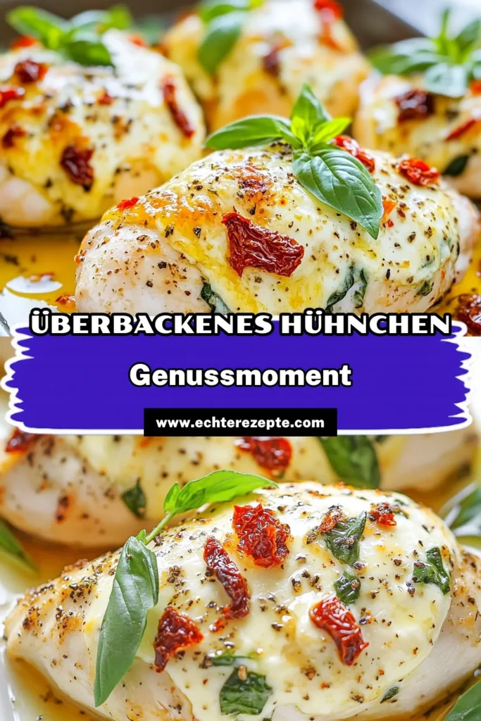 Entdecken Sie unser köstliches Rezept für Überbackenes Hühnchen mit Frischkäsefüllung! Dieses gesunde Hühnchen Gericht kombiniert zartes Hühnchen mit Mozzarella, Spinat und getrockneten Tomaten für ein unvergleichliches italienisches Hühnchen Rezept. Perfekt für ein schnelles Abendessen! Experimentieren Sie in der Küche und genießen Sie dieses einfache und leckere Rezept. Speichern Sie es jetzt! #ÜberbackenesHühnchenRezept #HühnchenMitMozzarella #FrischkäsefüllungHühnchen #GesundesHühnchenGericht