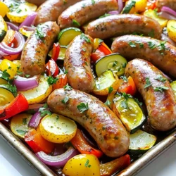 - 4 italienische Hähnchenwürstchen - 2 Tassen Baby-Kartoffeln, halbiert - 1 rote Paprika, gewürfelt - 1 gelbe Paprika, gewürfelt - 1 Zucchini, in Scheiben geschnitten - 1 rote Zwiebel, in Spalten geschnitten - 3 Knoblauchzehen, gehackt Die Hauptzutaten sind einfach und frisch. Ich liebe es, mit italienischen Hähnchenwürstchen zu arbeiten. Sie geben dem Gericht einen tollen Geschmack. Baby-Kartoffeln sind perfekt, weil sie klein und zart sind. Rote und gelbe Paprika setzen schöne Farben und Aromen hinzu. Zucchini und rote Zwiebel bringen etwas Süße und Textur. Der gehackte Knoblauch gibt das perfekte Aroma. - 2 Esslöffel Olivenöl - 1 Teelöffel getrockneter Oregano - 1 Teelöffel geräuchertes Paprikapulver - Salz und Pfeffer nach Geschmack Die Gewürze und Öle sind entscheidend für den Geschmack. Olivenöl schützt das Gemüse beim Rösten und macht es zart. Oregano bringt einen mediterranen Flair. Das geräucherte Paprikapulver verleiht dem Gericht eine rauchige Note. Salz und Pfeffer sind wichtig, um alles abzurunden. - Frische Petersilie, gehackt Die frische Petersilie ist das i-Tüpfelchen. Sie bringt Frische und Farbe ins Gericht. Einfach vor dem Servieren darüber streuen. So wird das Gericht gleich viel ansprechender. Heize deinen Ofen auf 200 °C vor. Das sorgt für eine gleichmäßige Garung. Nimm eine große Schüssel und füge die halbierten Baby-Kartoffeln, gewürfelte rote und gelbe Paprika, die in Scheiben geschnittene Zucchini, die Zwiebelscheiben und den gehackten Knoblauch hinzu. Mische alles gut durch, damit die Aromen sich verbinden. Jetzt kommt der spannende Teil! Träufle 2 Esslöffel Olivenöl über das Gemüse. Füge 1 Teelöffel getrockneten Oregano, 1 Teelöffel geräuchertes Paprikapulver, Salz und Pfeffer nach Geschmack hinzu. Mische alles gut, sodass das Gemüse gleichmäßig mit den Gewürzen überzogen ist. Das gibt deinem Gericht einen tollen Geschmack. Verteile das gewürzte Gemüse gleichmäßig auf einem großen Backblech. Betten die Hähnchenwürstchen zwischen den Gemüsestücken. Das sorgt für einen tollen Geschmack. Schiebe das Backblech in den vorgeheizten Ofen. Backe alles für etwa 25-30 Minuten. Wende das Gemüse in der Mitte der Garzeit, damit es gleichmäßig gart. So wird es schön zart und die Würstchen werden goldbraun. Um die Garstufe der Würstchen und des Gemüses zu prüfen, gibt es einfache Tricks. Zuerst schauen Sie auf die Würstchen. Sie sollten goldbraun und fest sein. Um sicherzugehen, stechen Sie mit einem Messer leicht hinein. Der Saft sollte klar sein, nicht rosa. Bei den Gemüse sehen Sie nach der Zartheit. Wenn sie weich sind und an den Rändern leicht bräunen, sind sie perfekt. Wenden Sie das Gemüse in der Mitte der Garzeit. So gart alles gleichmäßig und wird schön knusprig. Um die Vorbereitungszeit zu verkürzen, schneiden Sie das Gemüse im Voraus. Lagern Sie es in einem luftdichten Behälter im Kühlschrank. So sparen Sie Zeit an Ihrem Kochtag. Eine weitere Idee ist, die Gewürze in einer Schüssel zu mischen. So können Sie alles auf einmal über das Gemüse geben. Nutzen Sie auch ein großes Backblech. So haben Sie mehr Platz und das Gemüse kann gleichmäßiger rösten. Für die Präsentation ist es wichtig, das Gericht ansprechend zu servieren. Nutzen Sie ein rustikales Holzbrett, um das Gefühl von Gemütlichkeit zu fördern. Streuen Sie frische Petersilie über das fertige Gericht. Das bringt Farbe und Geschmack. Ein Spritzer frischer Zitrone über das Gemüse hebt die Aromen hervor. Servieren Sie alles direkt vom Blech oder auf einer großen Platte. So bleibt der Look lässig und einladend. {{image_4}} Sie können die Gemüsesorten ganz einfach ändern. Das macht dieses Gericht spannend. Probieren Sie saisonales Gemüse aus. Zum Beispiel, Brokkoli, Karotten oder Kürbis passen gut. Auch grüne Bohnen oder Rosenkohl sind tolle Optionen. Wenn Sie frisches Gemüse verwenden, schmeckt es noch besser. Mixen Sie verschiedene Farben für einen hübschen Look. Die Würstchen sind wichtig, aber Sie können sie auch anpassen. Verwenden Sie andere Wurstsorten für neuen Geschmack. Bratwürste, Chorizo oder sogar vegetarische Würstchen sind gute Optionen. Jede Sorte bringt ihren eigenen Charakter ins Gericht. So bleibt es spannend und lecker. Experimentieren Sie mit verschiedenen Sorten, um Ihre Lieblingskombination zu finden. Die Gewürze machen das Gericht besonders. Sie können sie ganz einfach anpassen. Fügen Sie mehr Oregano oder Thymian hinzu für einen starken Geschmack. Probieren Sie auch italienische Kräuter oder Kräuter der Provence. Wenn Sie es schärfer mögen, geben Sie etwas Cayennepfeffer hinzu. Durch verschiedene Gewürze können Sie den Geschmack jedes Mal neu erfinden. Um die Reste des Gerichts im Kühlschrank aufzubewahren, lassen Sie es zuerst abkühlen. Geben Sie die Reste in einen luftdichten Behälter. Achten Sie darauf, dass der Behälter gut verschlossen ist. So bleibt das Essen frisch und lecker. Lagern Sie die Reste nicht länger als drei bis vier Tage im Kühlschrank. Die besten Methoden zur Wiedererwärmung sind einfach. Sie können das Gericht in der Mikrowelle erhitzen. Stellen Sie die Mikrowelle auf mittlere Hitze und decken Sie das Essen ab. So bleibt das Gemüse saftig. Alternativ können Sie das Gericht im Ofen auf 180 °C (350 °F) wieder aufwärmen. Das dauert etwa 15 bis 20 Minuten. Achten Sie darauf, es nicht zu lange zu erhitzen, damit es nicht austrocknet. Die Haltbarkeit des Gerichts im Kühlschrank beträgt etwa drei bis vier Tage. Wenn Sie das Essen länger aufbewahren möchten, frieren Sie es ein. In einem gefrierfesten Behälter bleibt das Gericht bis zu drei Monate gut. Vor dem Essen sollten Sie es langsam im Kühlschrank auftauen. So bleibt der Geschmack erhalten. Das Backen dauert etwa 25 bis 30 Minuten. Die Würstchen und das Gemüse sollten in dieser Zeit gut garen. Ich empfehle, das Gemüse in der Mitte der Backzeit zu wenden. So wird es gleichmäßig gar und schön karamellisiert. Achte darauf, dass die Würstchen gut durchgegart sind. Sie sollten eine goldbraune Farbe haben. Ja, du kannst die Zutaten im Voraus vorbereiten. Schneide das Gemüse und würze es mit den Gewürzen. Lagere alles in einem luftdichten Behälter im Kühlschrank. So sparst du Zeit bei der Zubereitung. Du kannst sogar die Würstchen mit dem Gemüse kombinieren. Backe das Gericht einfach, wenn du bereit bist zu essen. Es gibt viele tolle Beilagen, die gut dazu passen. Ein frischer grüner Salat ergänzt das Gericht perfekt. Du kannst auch etwas knuspriges Brot dazu reichen. Ein cremiges Kartoffelpüree ist auch eine gute Wahl. Wenn du es leicht magst, sind gedämpfte grüne Bohnen eine gute Option. Diese Schritt-für-Schritt-Anleitung zeigt, wie du ein leckeres Gericht zubereitest. Du brauchst vier Hauptzutaten, Gewürze und frische Petersilie. Der Einsatz des Ofens und das richtige Wenden sind wichtig. Mit einfachen Tipps kannst du die Garzeit und Präsentation verbessern. Experimentiere mit verschiedenen Gemüsesorten und Würstchen, um es anzupassen. Lagere Reste richtig, so bleibt das Gericht frisch. Mit diesem Wissen kannst du dein Essen ganz nach deinem Geschmack gestalten.